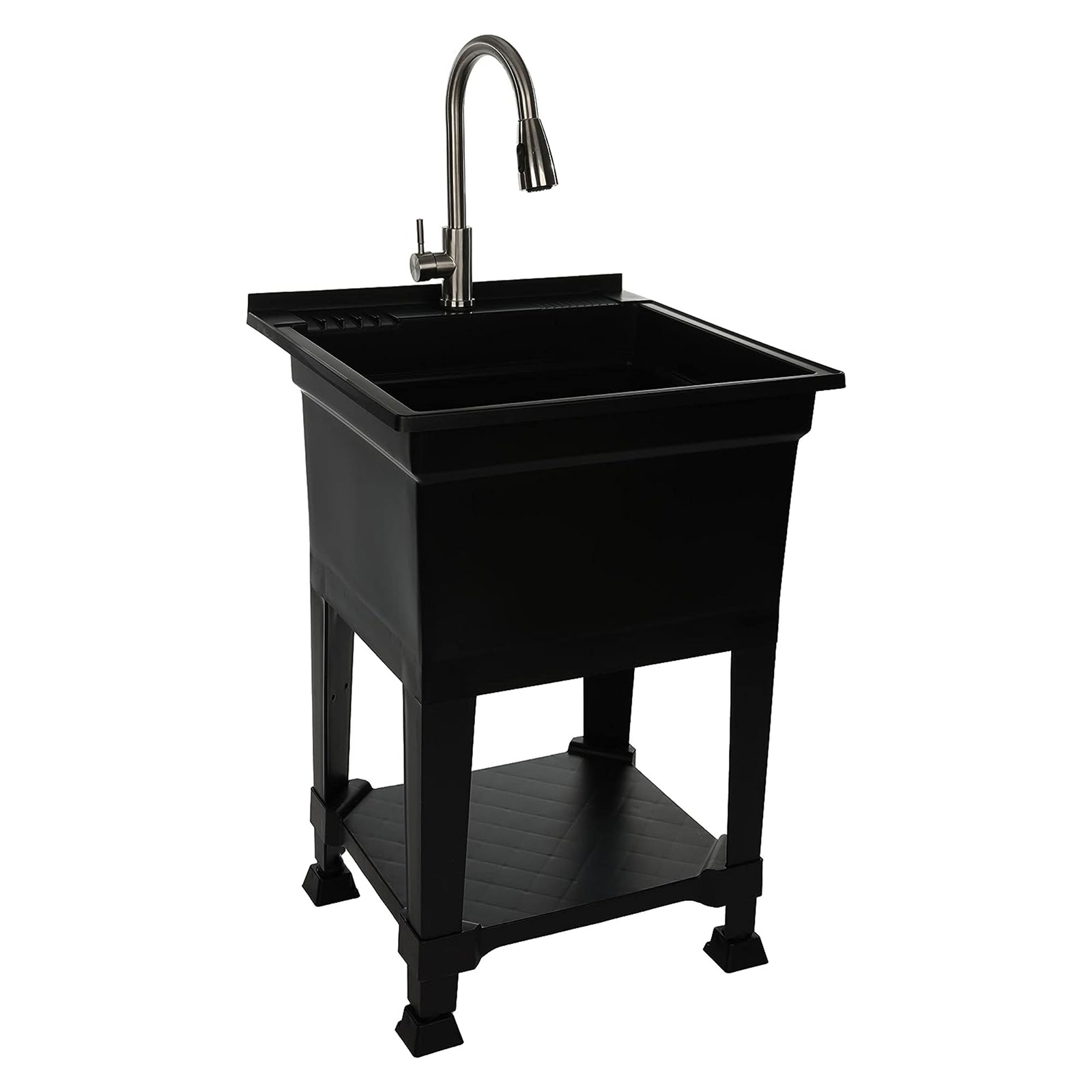 UTILITYSINKS Plastic 24″ Freestanding Compact Workshop Utility Tub Sink, Black