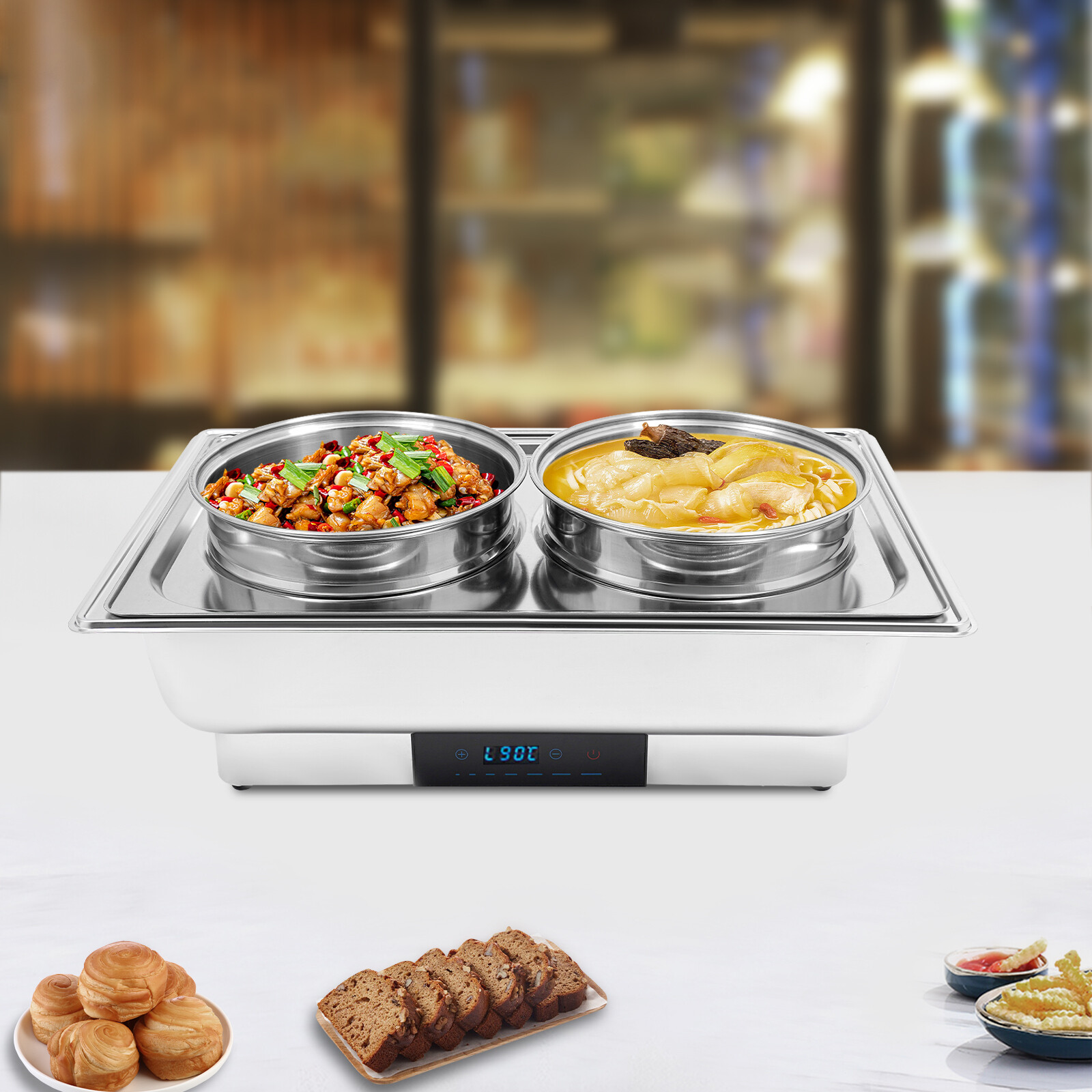 2-Pan Commercial Electric Food Warmer 8L Stainless Steel Food Warmer 95-194??F