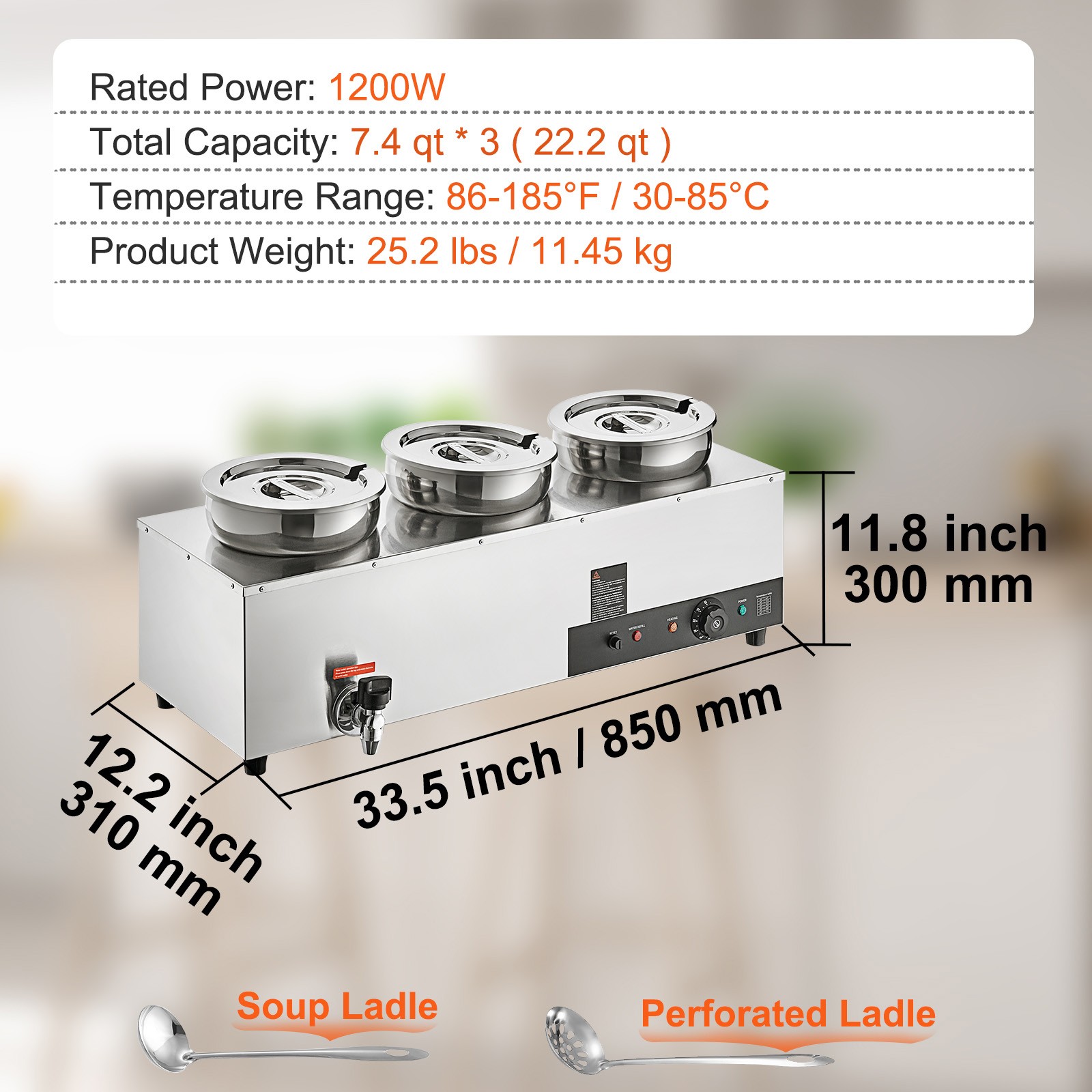 Uimoso Commercial Soup Warmer Soup Station with 3*7.4Qt Pot Soup Kettle Warmer