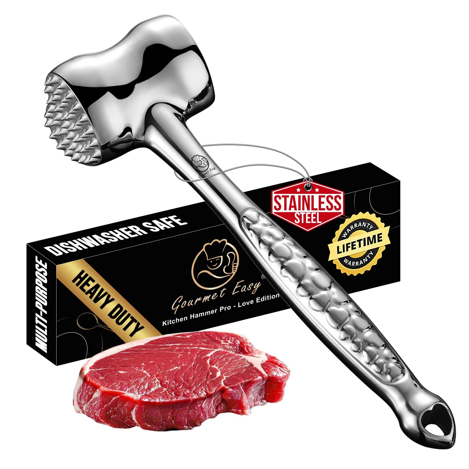 Stainless Steel Meat Tenderizer Tool, Premium 11*3*2 inches, Love Edition