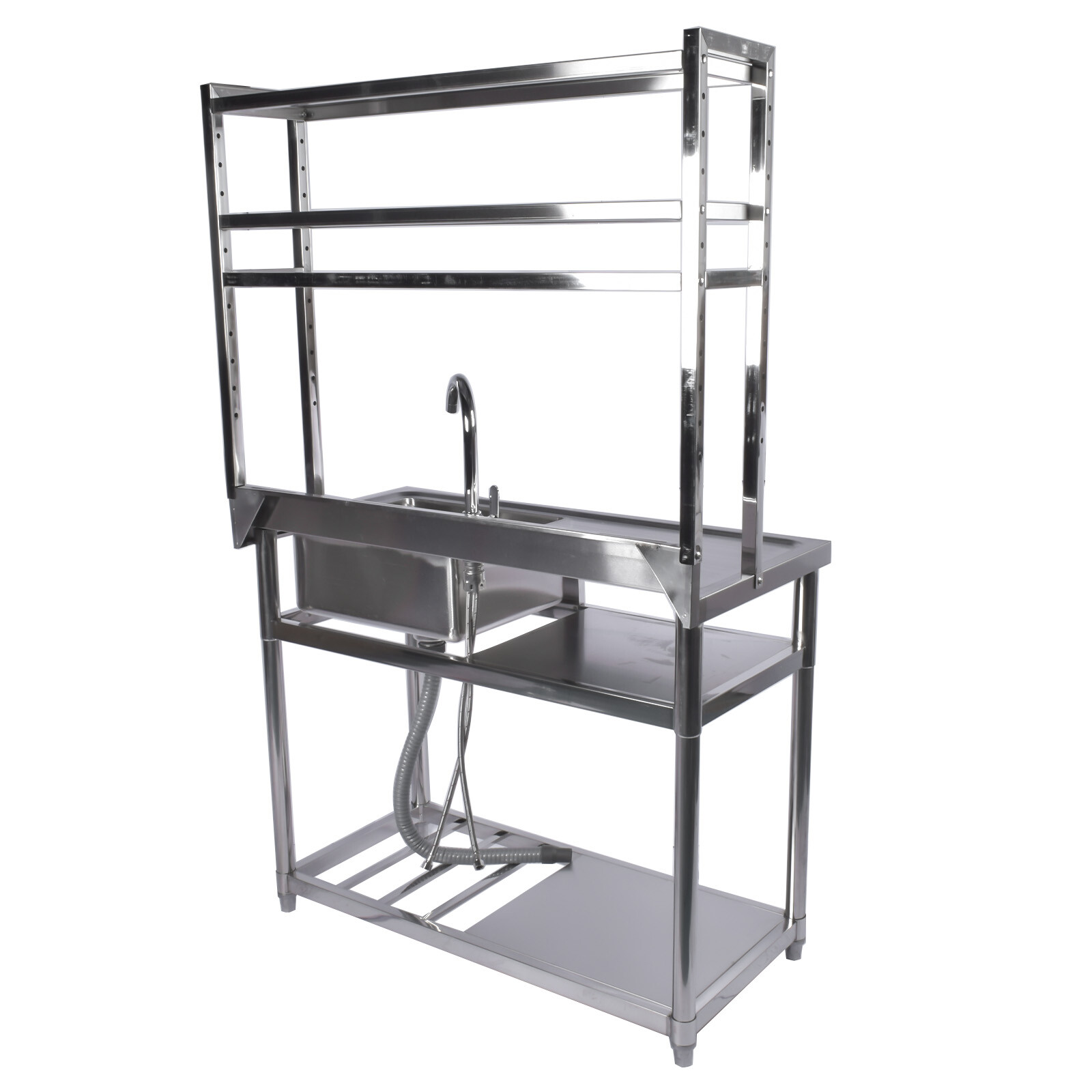 39.4in Stainless Steel Utility Sink Set Left Platform Commercial Sink w/ Shelves