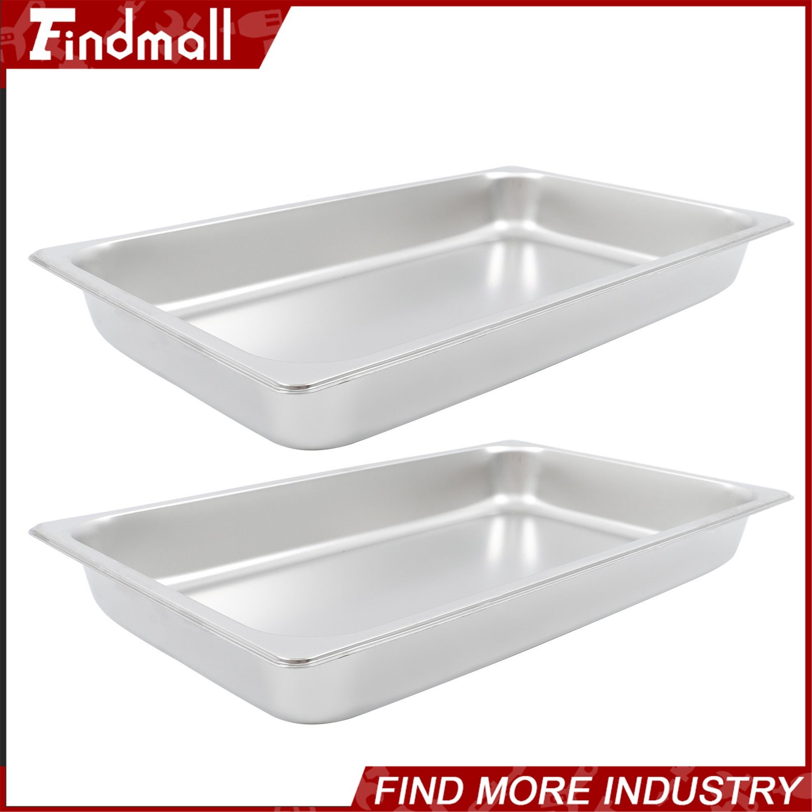 Findmall 2 Pack 2.5″ Deep 1/1 Size Steam Table Pan Hotel Pans Stainless Steel