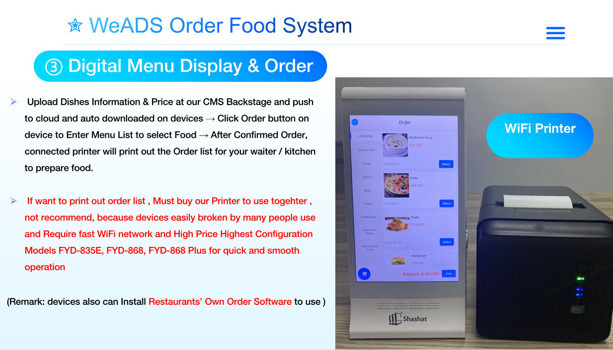 Remote Control Order Call System Restaurant Supply Advertising Player Table Menu