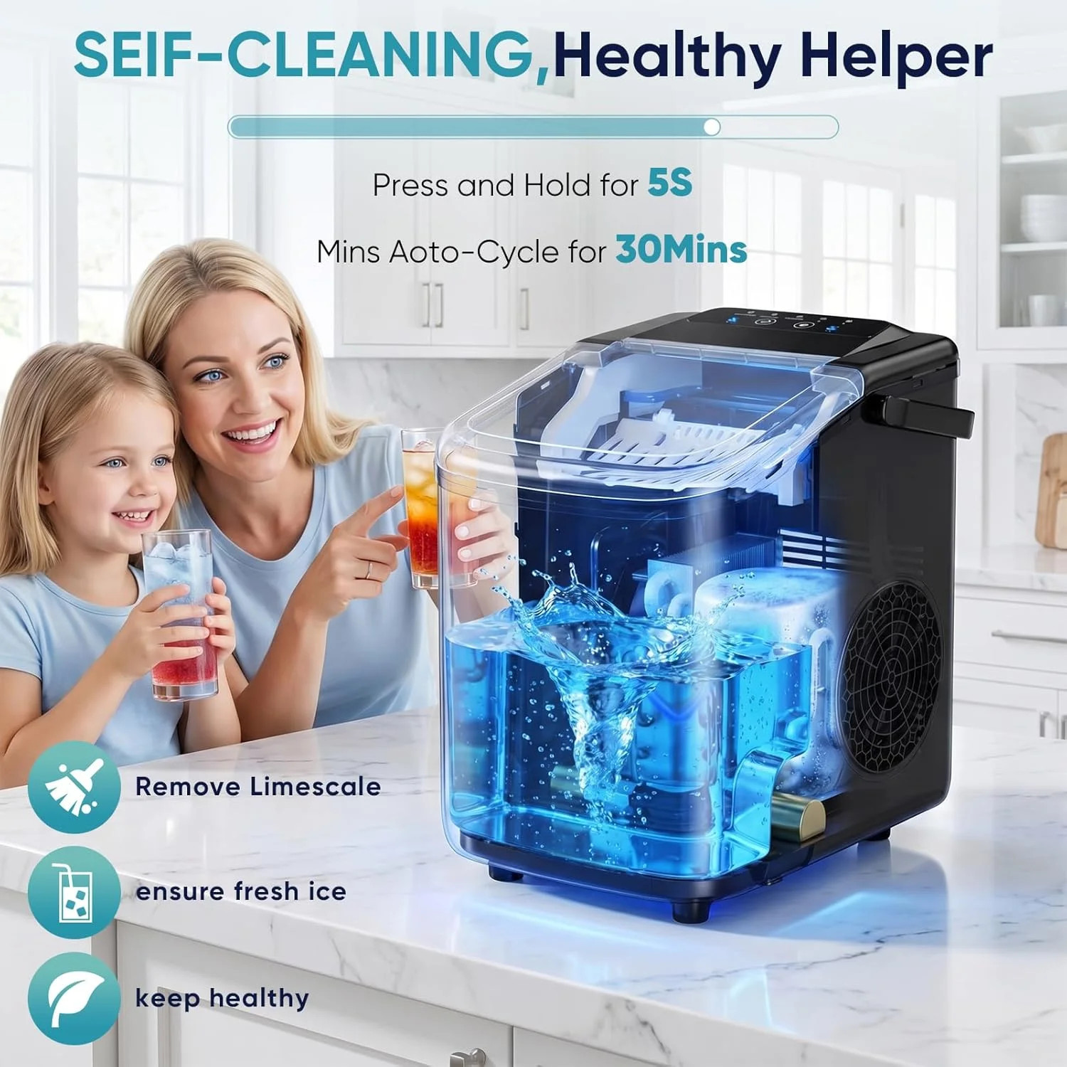 Ice Maker Countertop Machine Portable 26lbs 9 Bullet Ice Cubes Kitchen Scoop