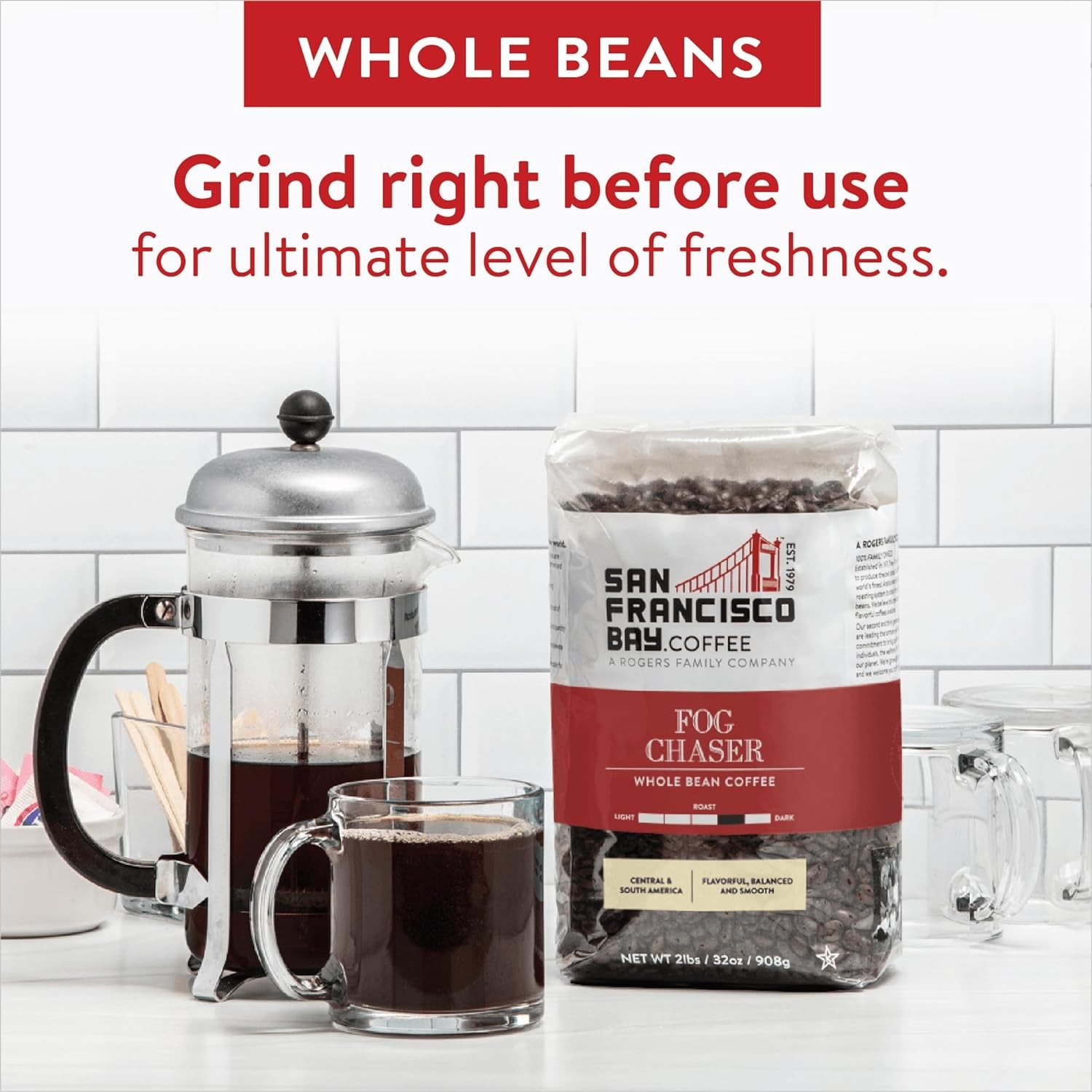 Fog Chaser Coffee Beans w/ Medium Dark Roast & Smooth Finish (2lb)