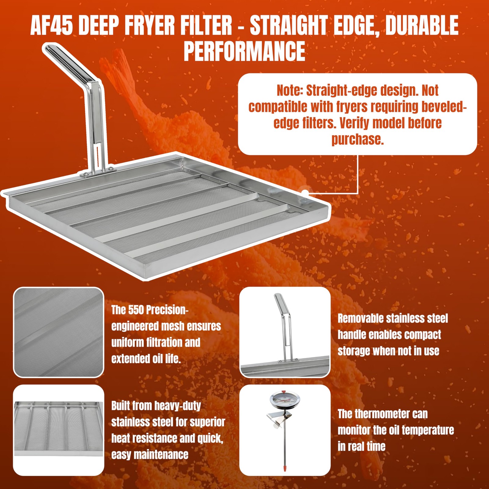 Commercial Deep Fryer Oil Filter Screen Strainer Replace AF45 with Food Therm…