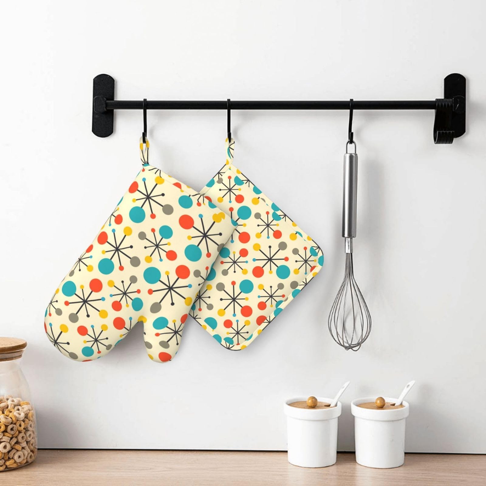 Mid Century Fifties Modern Atomic Retro Oven Mitts and Pot Holders Set of 1