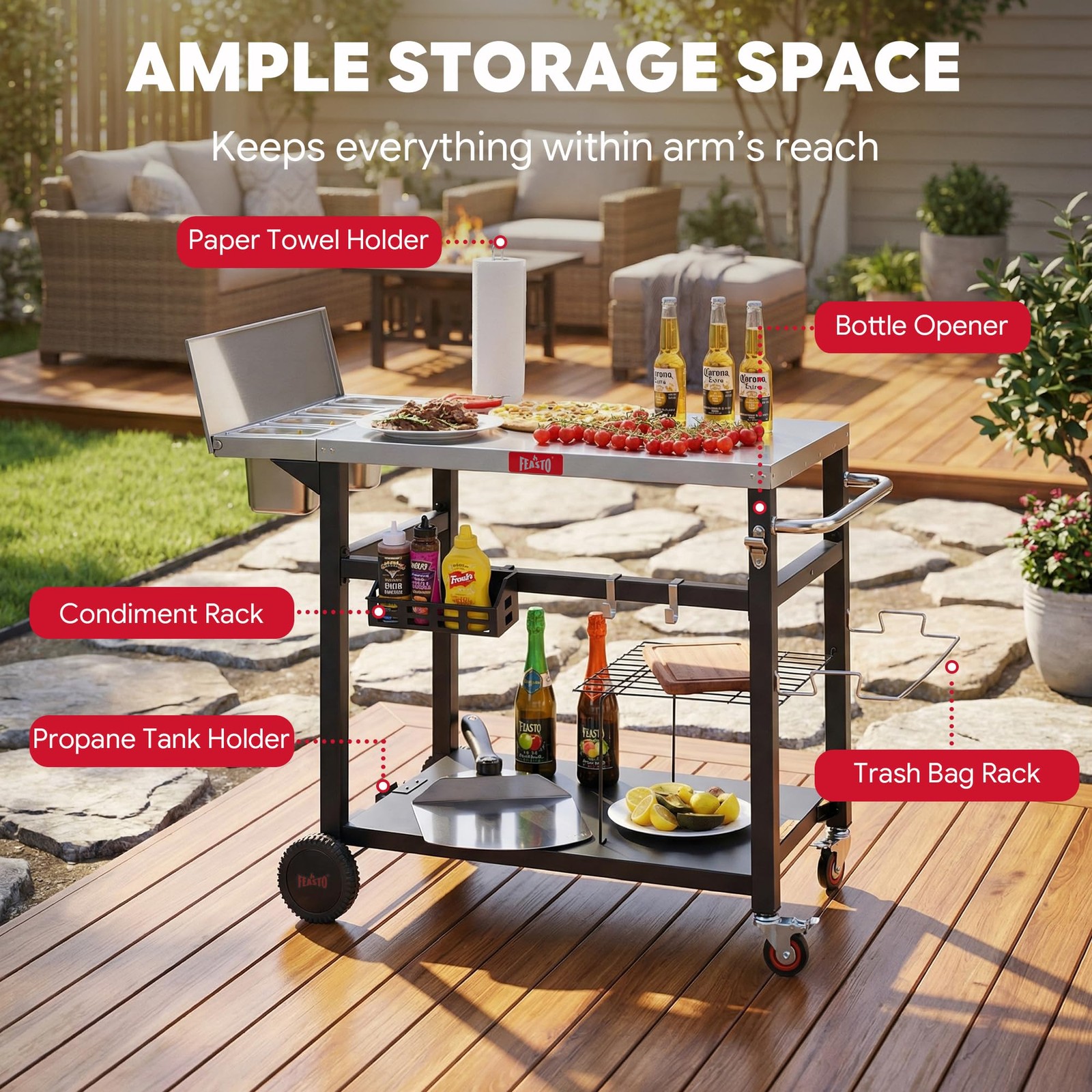 Outdoor Prep Table with One-Piece Integrated Topping Station, Food-Grade Stai…
