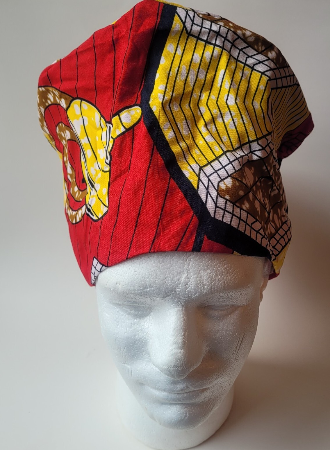 Chef Hat Adjustable Geometric Yellow Red Black Adult Kitchen Cooking Cap Elastic