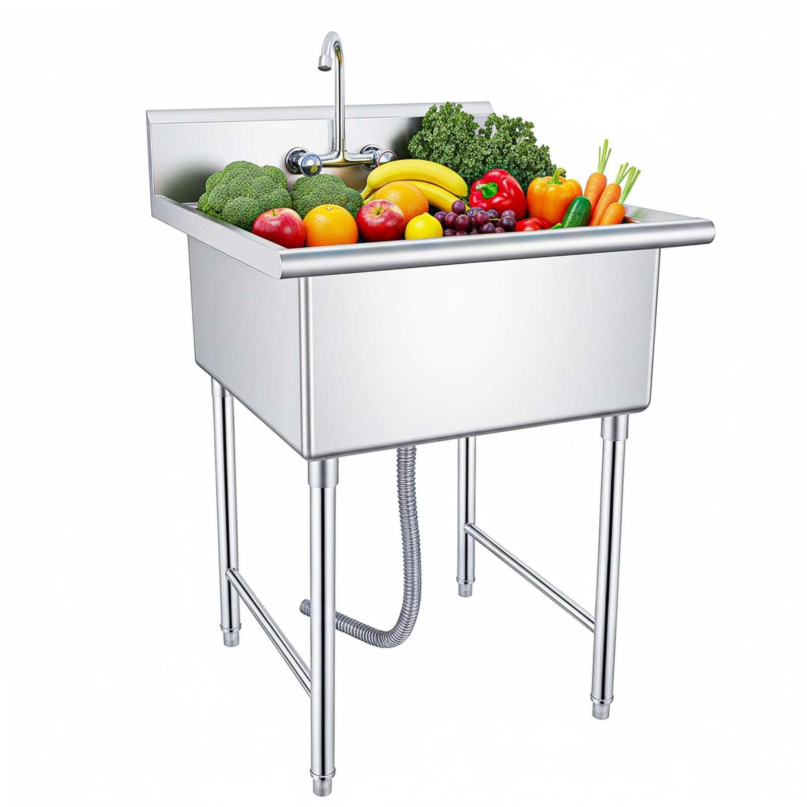 27in 1 Compartment Free Standing Small Sink Stainless Steel Prep & Utility Sink