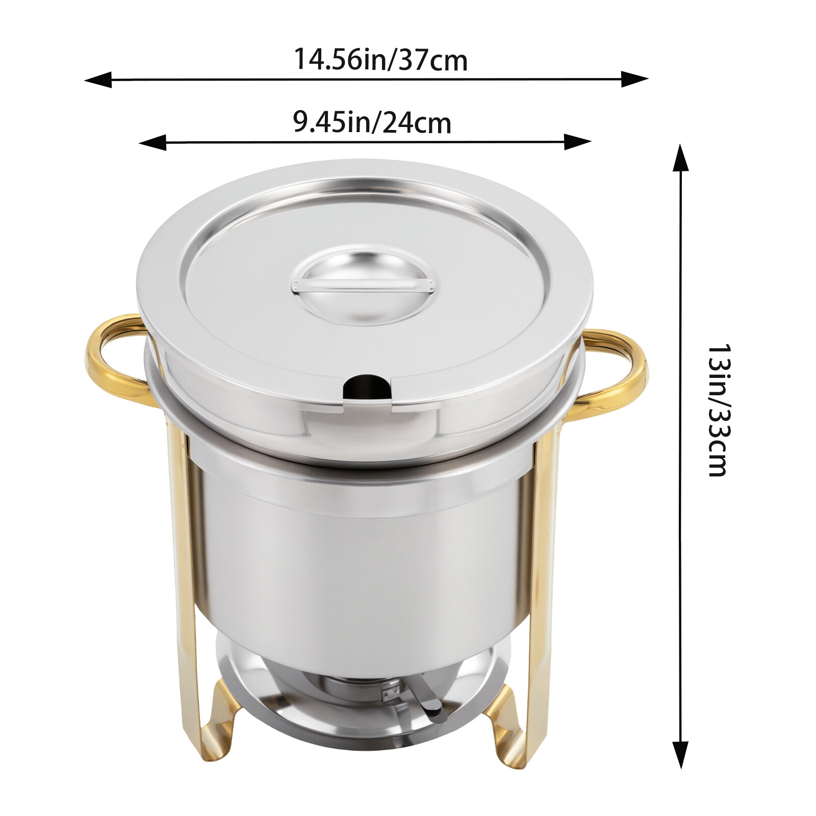 11.62Qt Round Stainless Steel Soup Warmer Soup Chafer with Pot Lid & Fuel Holder