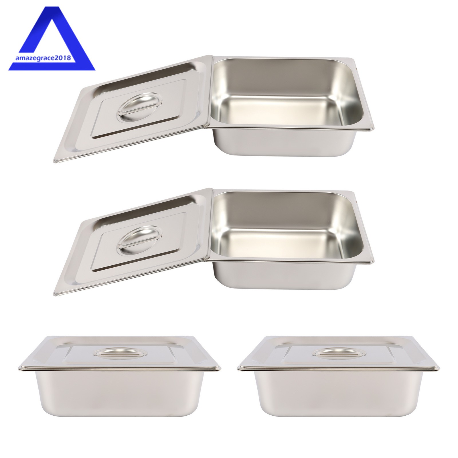 Steam Table Hotel Pans Half Size 4″ Deep 4Pcs Stainless Metal Tray with Lid