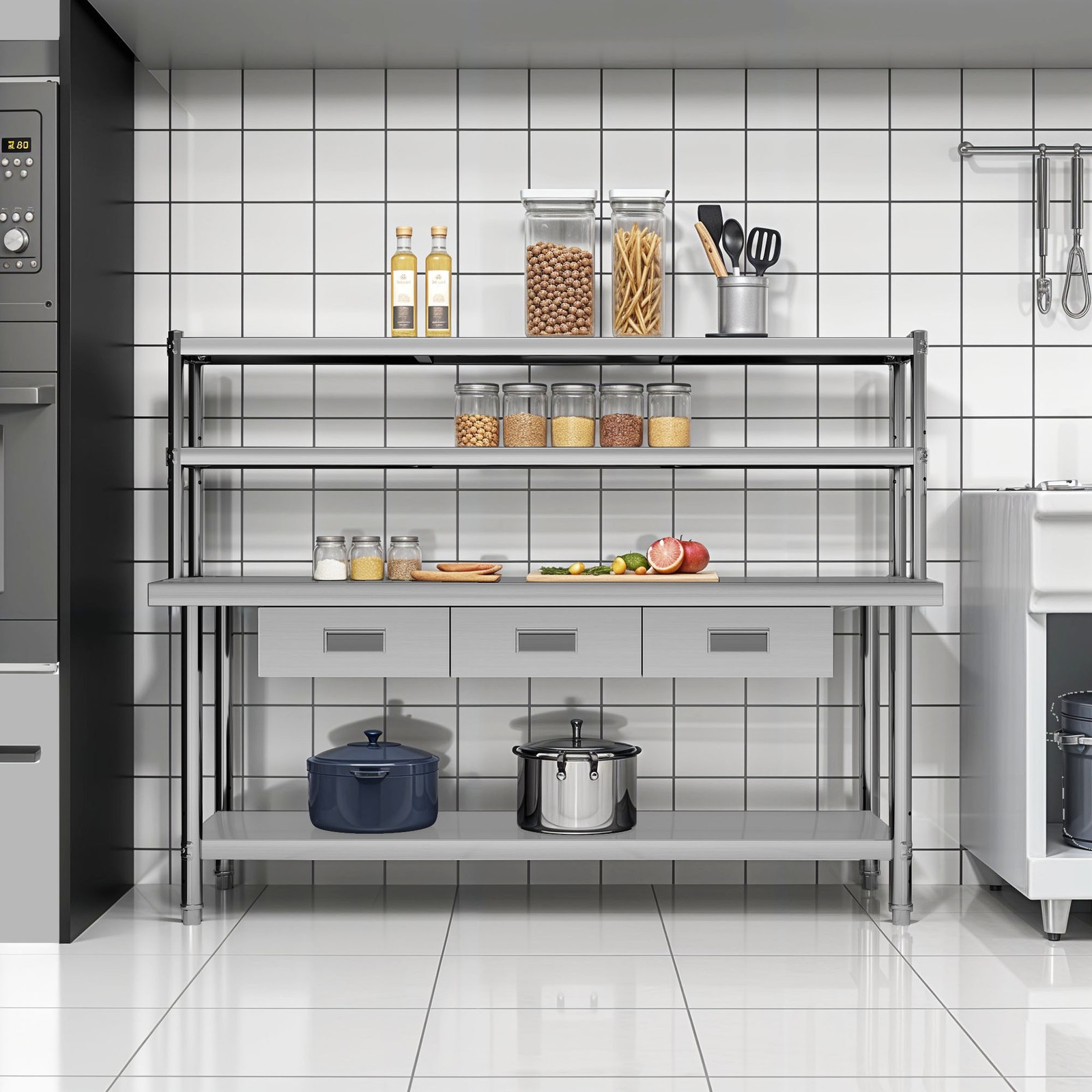 72″ X 24″ Worktable Stainless Steel Table with Overshelves with 72″ X 12″ Shelf