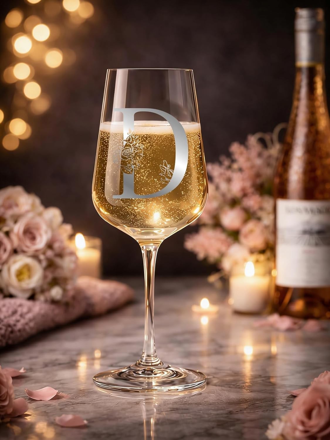 Personalized Wine Glasses with A-Z Custom Initials, Monogram Birthday Wine Gifts