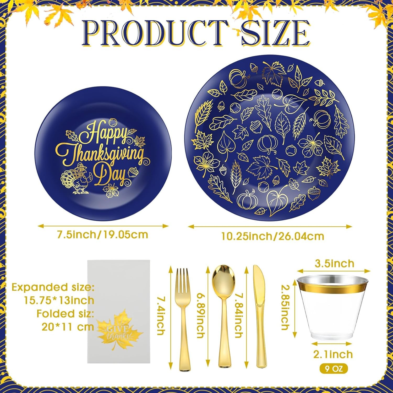 210 Pcs Thanksgiving Dinnerware Sets, Navy Blue Disposable Plates Includes