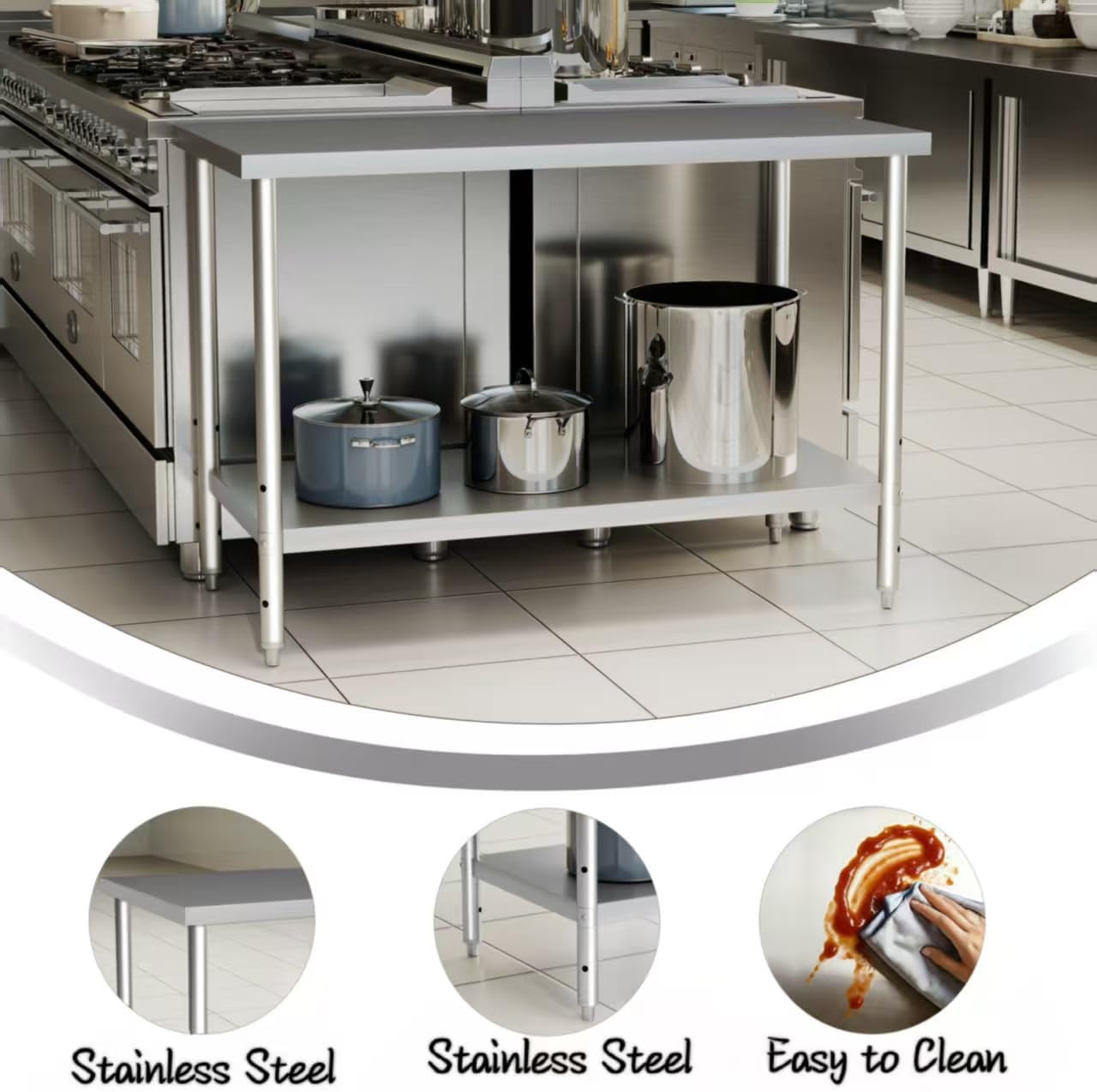 Heavy Duty 24×48 Inch Stainless Steel Prep Table with Undershelf for Kitchen