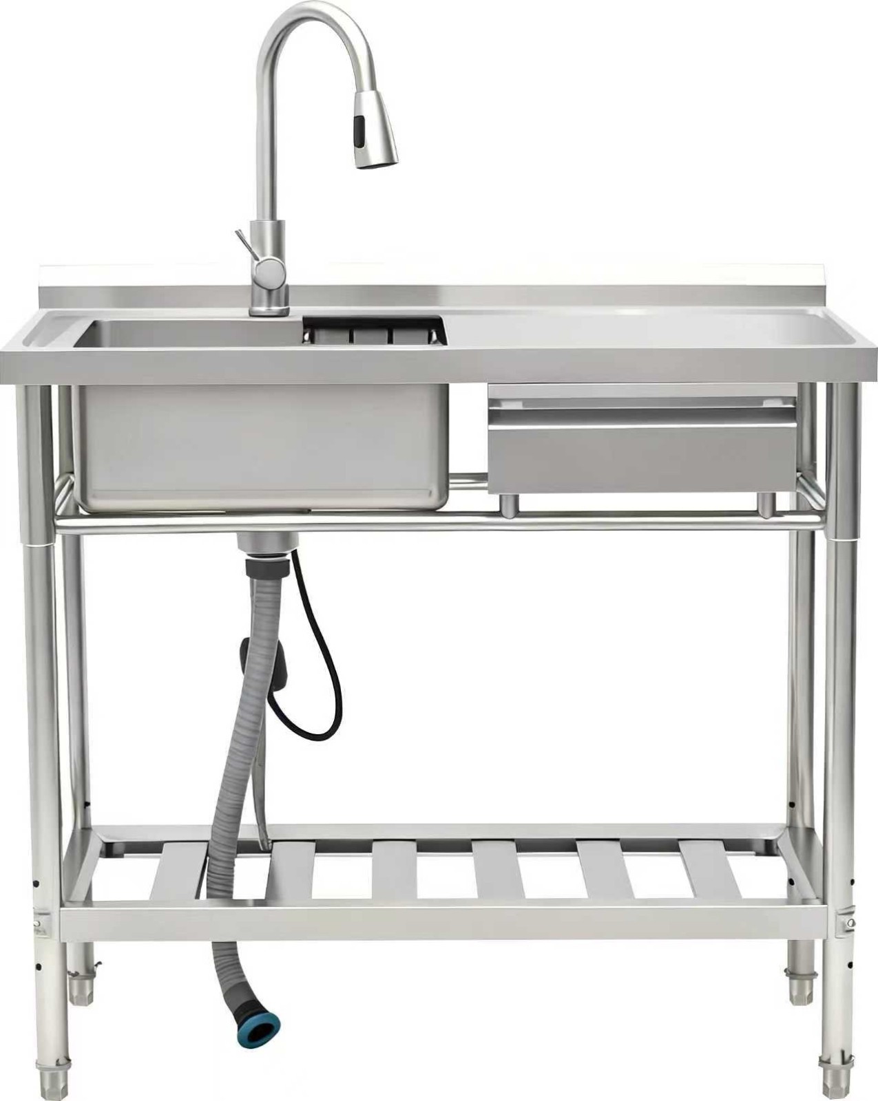 Stainless Steel Kitchen Utility Sink 39″ Free Standing Watersink with a drawer