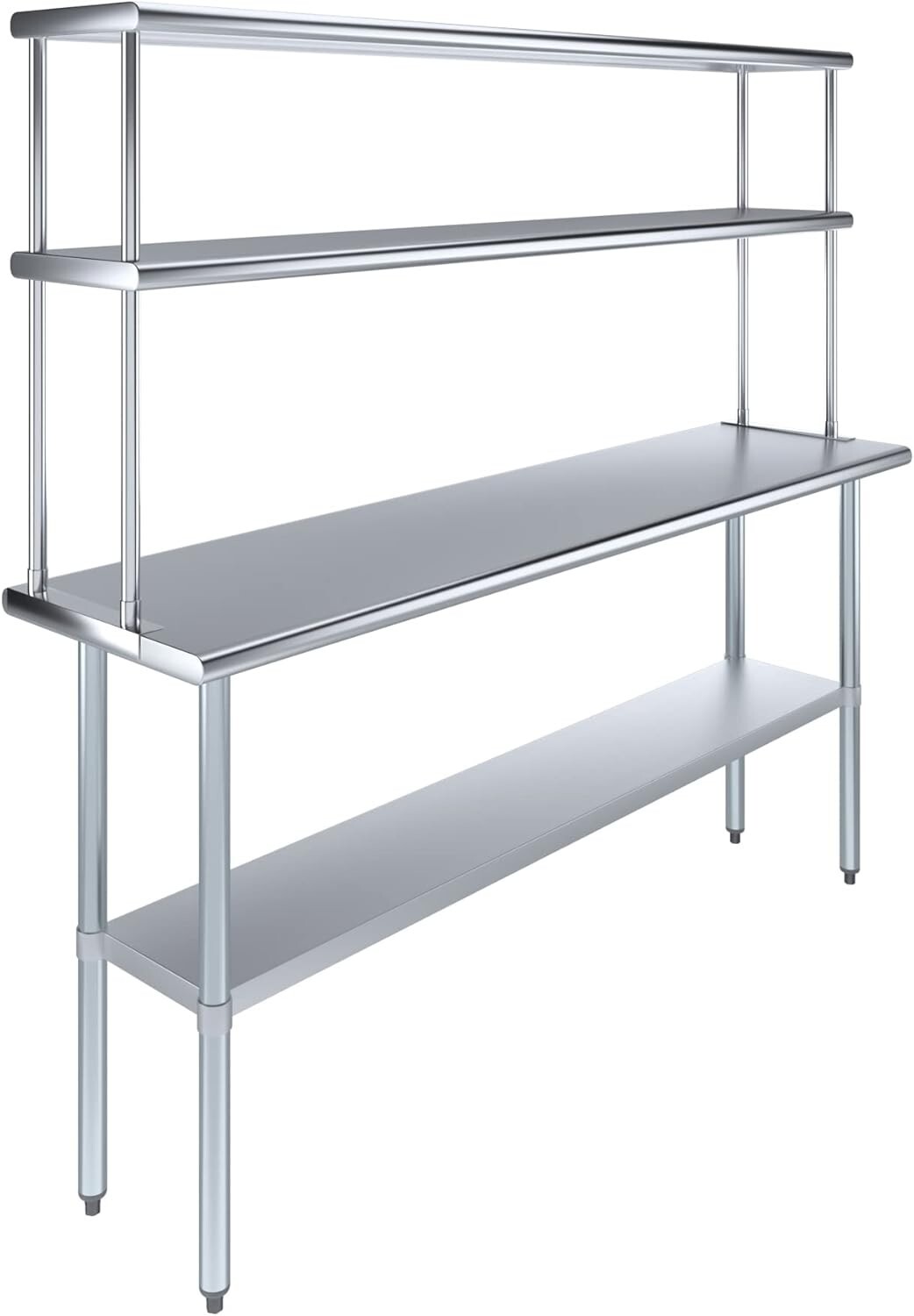 Stainless Steel Prep Table w/ Double Overshelf – Commercial Kitchen Workstation