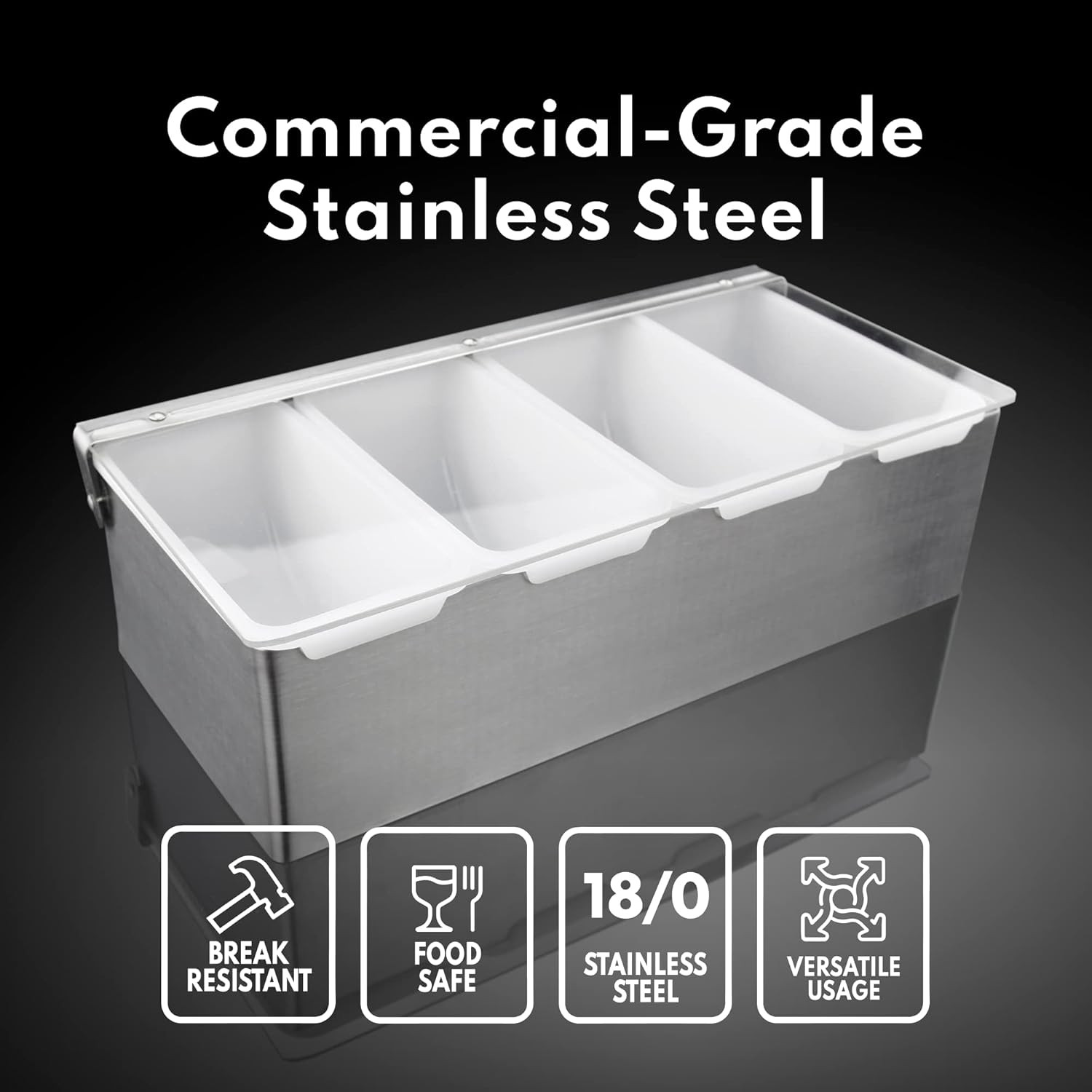 48025 Stainless Steel Condiment Dispenser with 4 Compartments (NO ICE Tray Inclu