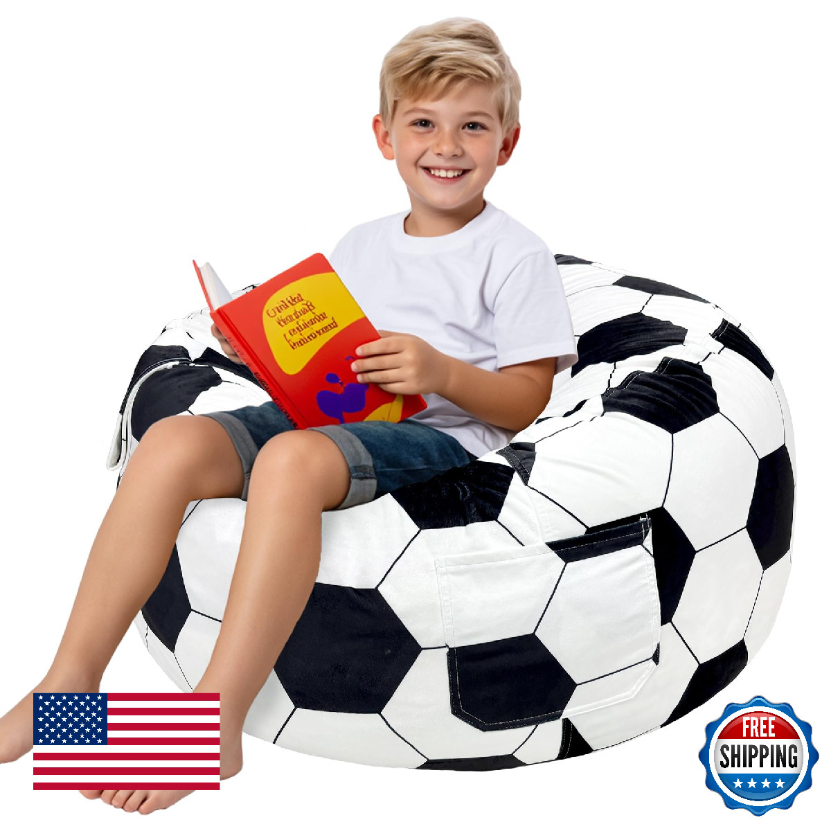 Lukeight Soccer Bean Bag Chair For Kids Teens Adults Memory Foam Filled Floor