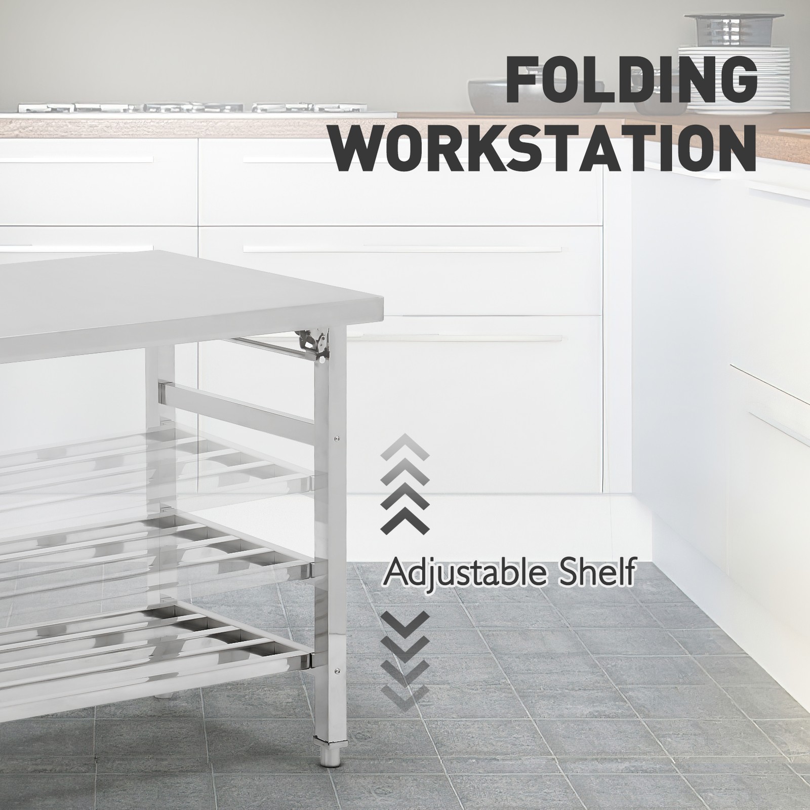 Heavy Duty Kitchen Work Table, Stainless Steel Folding for Dining Restaurant