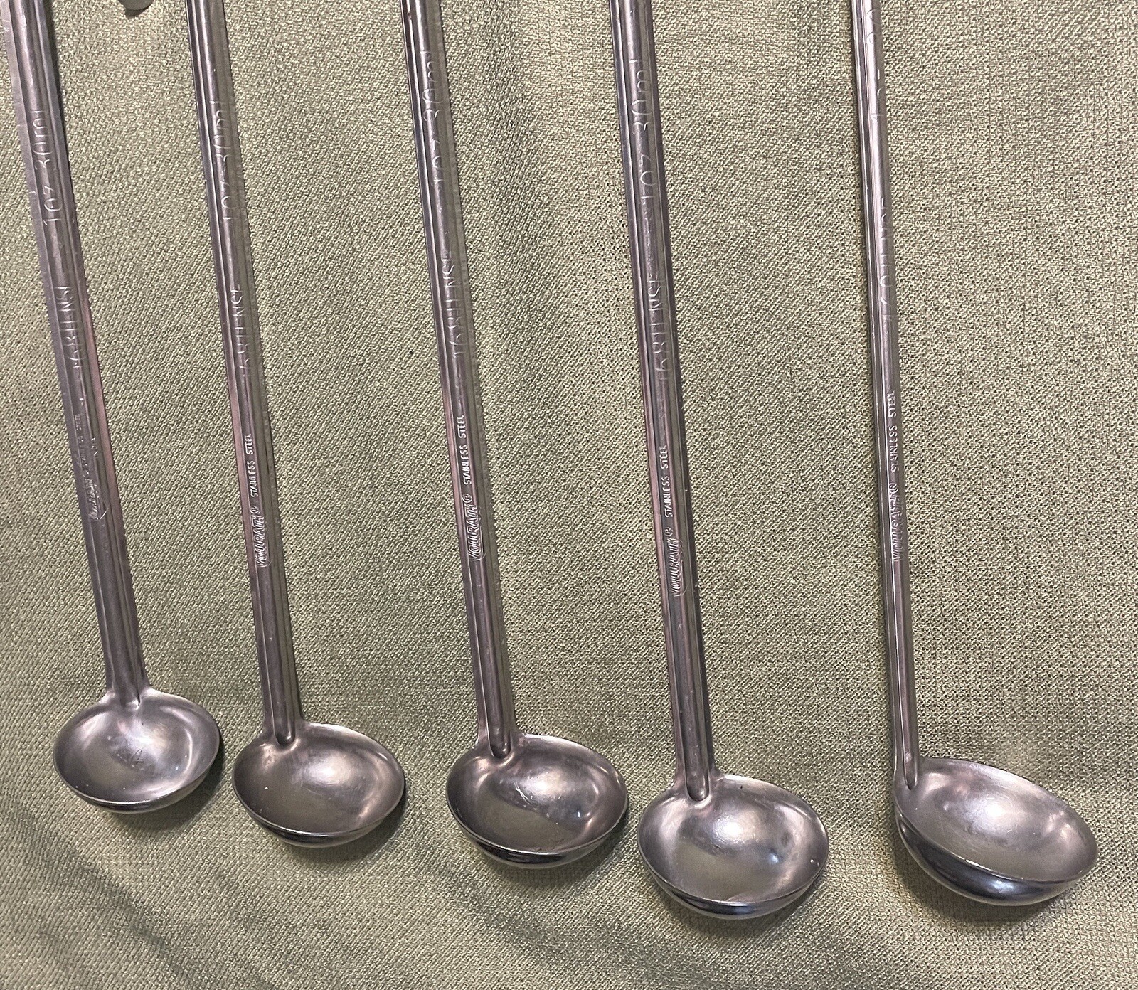 (LOT OF 14) STAINLESS STEEL LADLES (12) 1oz & (2) 1/2 ounce MADE IN INDIA NSF