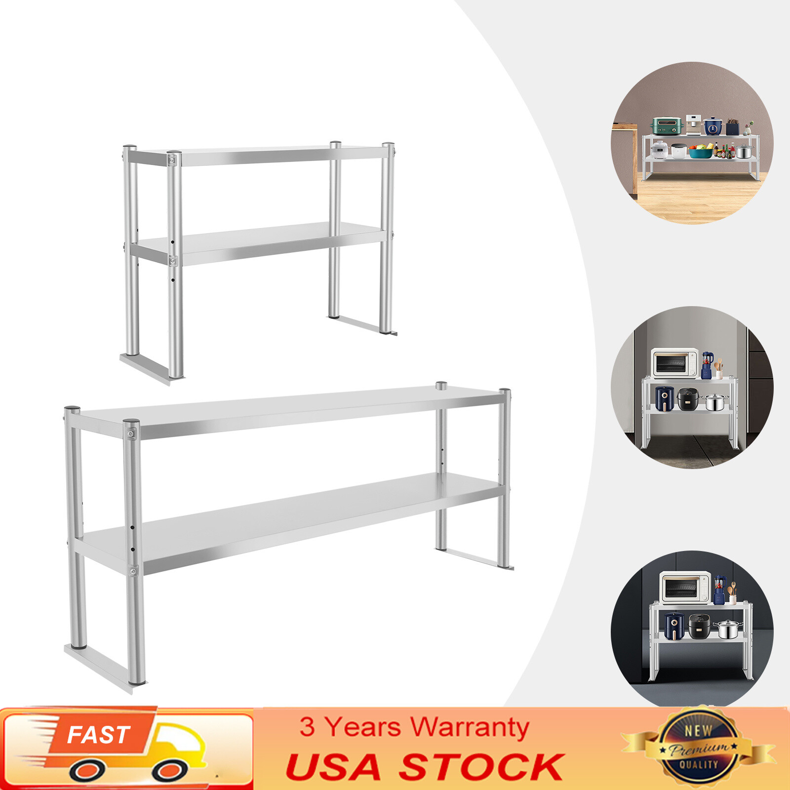 Stainless Steel Commercial Double Overshelf 12x 30 Inch for Prep Table Kitchen