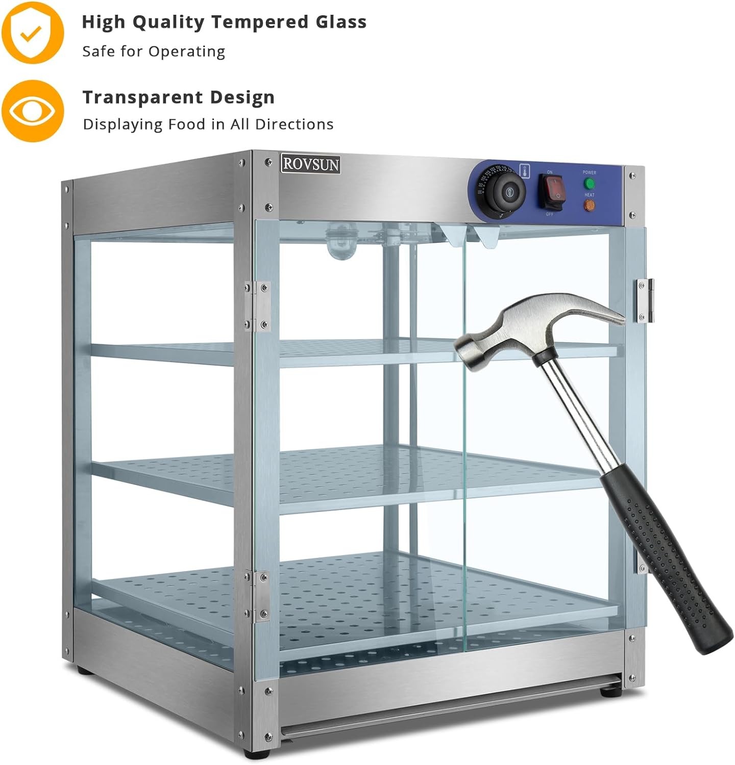 3-Tier Food Warmer Countertop,Commercial Warm for Food Pizza Warmer Display Case