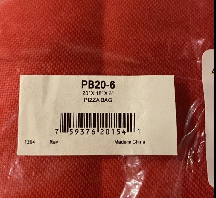 San Jamar Pb206 Commercial Insulated Pizza Food Delivery Bag 6X18X20 New
