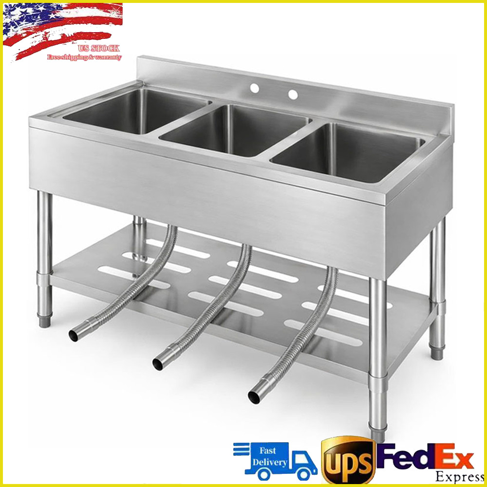 Stainless Steel Utility Sink Triple Bowl Kitchen Sink Commercial Sink 39×19″x33″