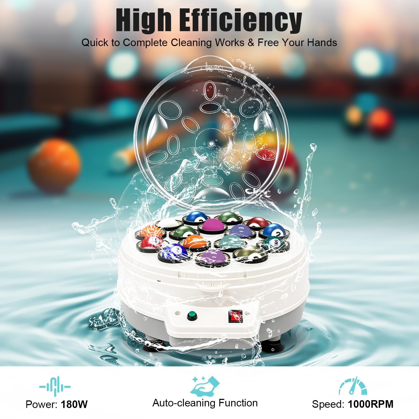 Automatic Pool Balls Cleaner Polisher for 16 Billiard Snooker 110V 180W
