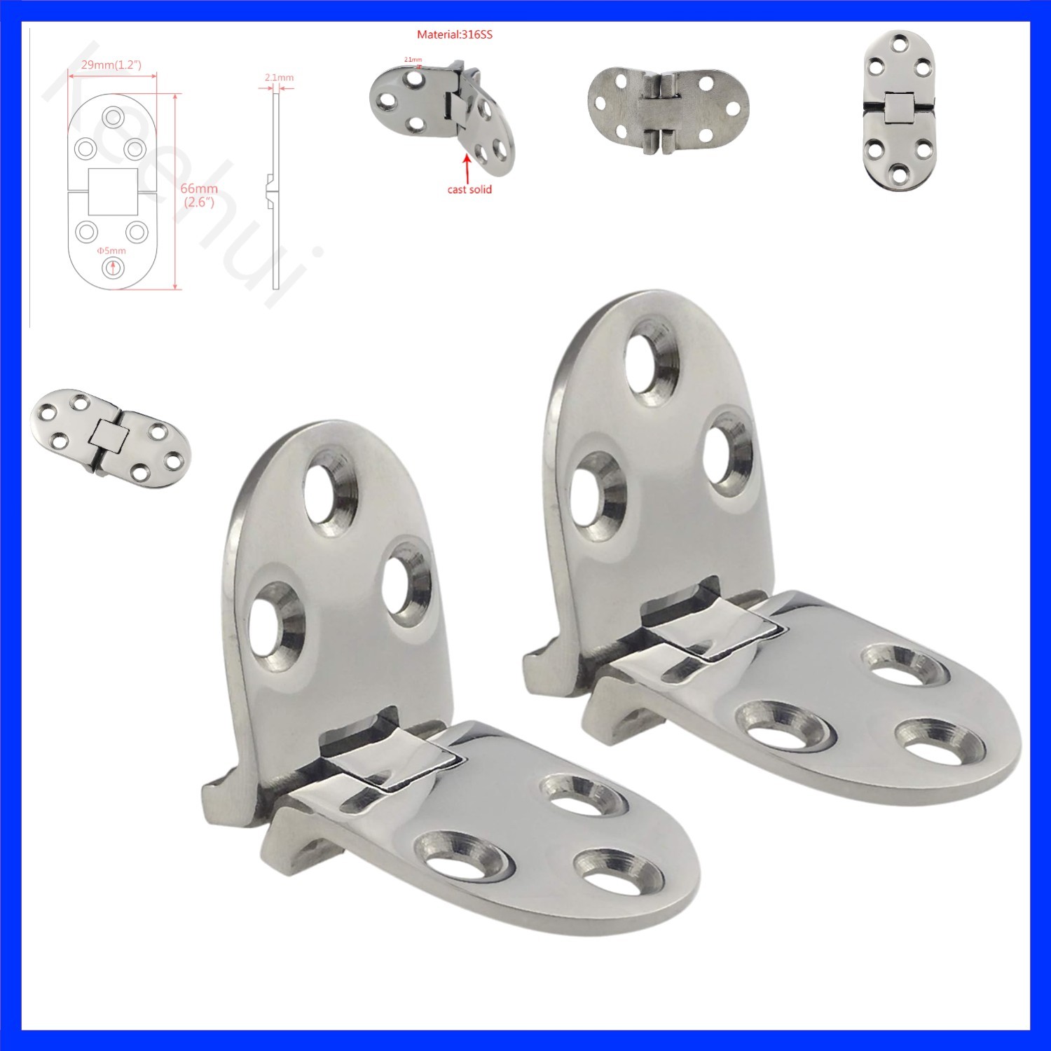Pair of Marine Grade CAST Solid 316 SS Mirror Polished Door Hinges 2.6″ L* 1….