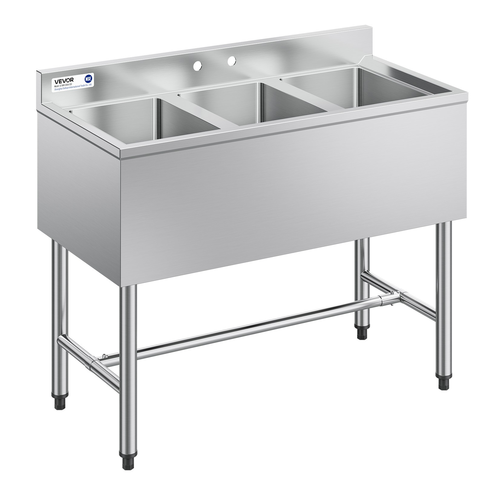 VEVOR 3 Compartment Sink Stainless Steel Commercial Kitchen Under Bar Sink 38.5″