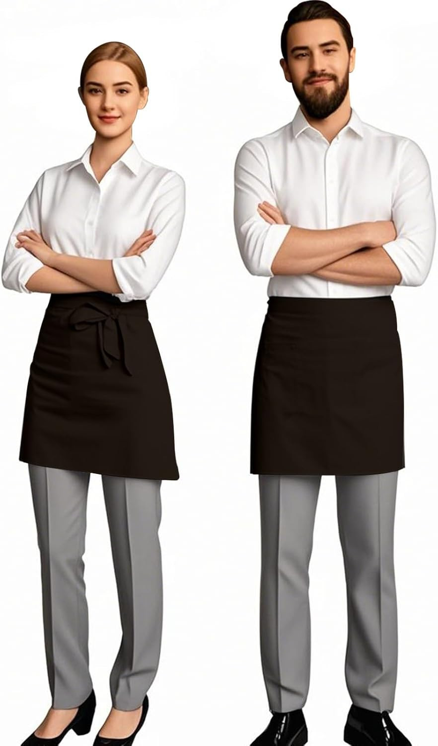 2 Pack Server Apron, Black Waitress Apron with 3 Pockets, Waiter Short Half Wais