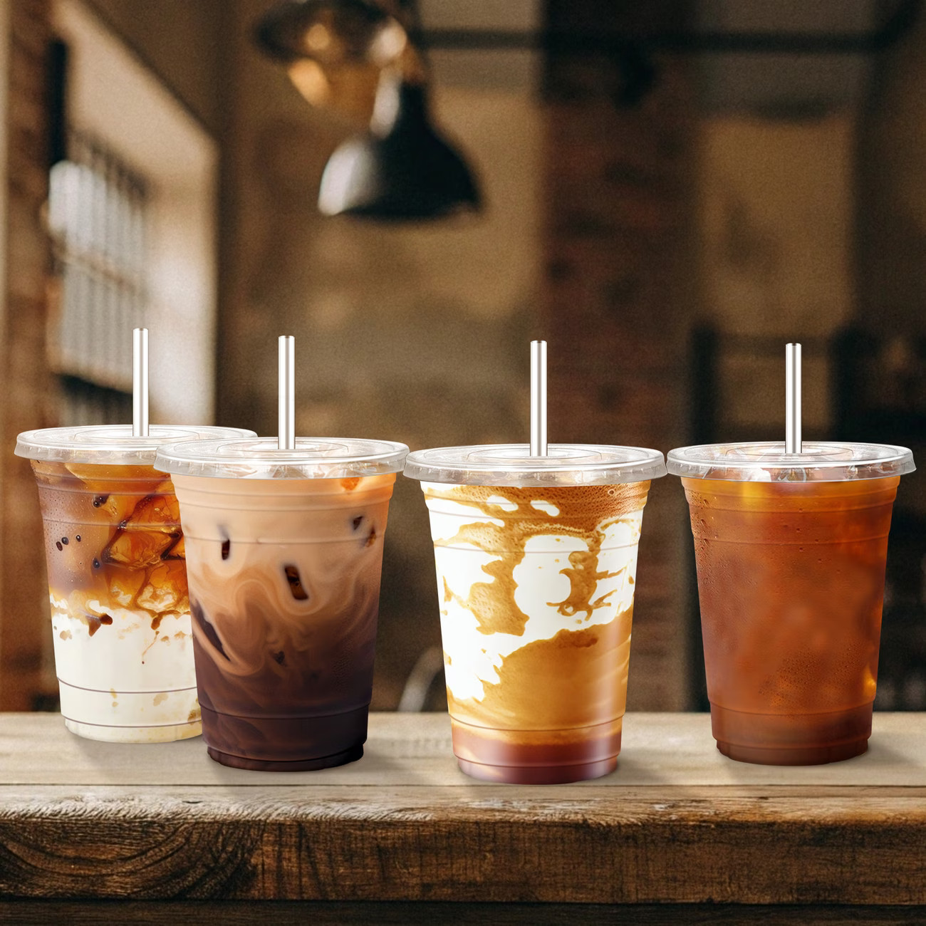 Clear Disposable Plastic Coffee Cups 50 Pack 16-24oz with Lids and Straws