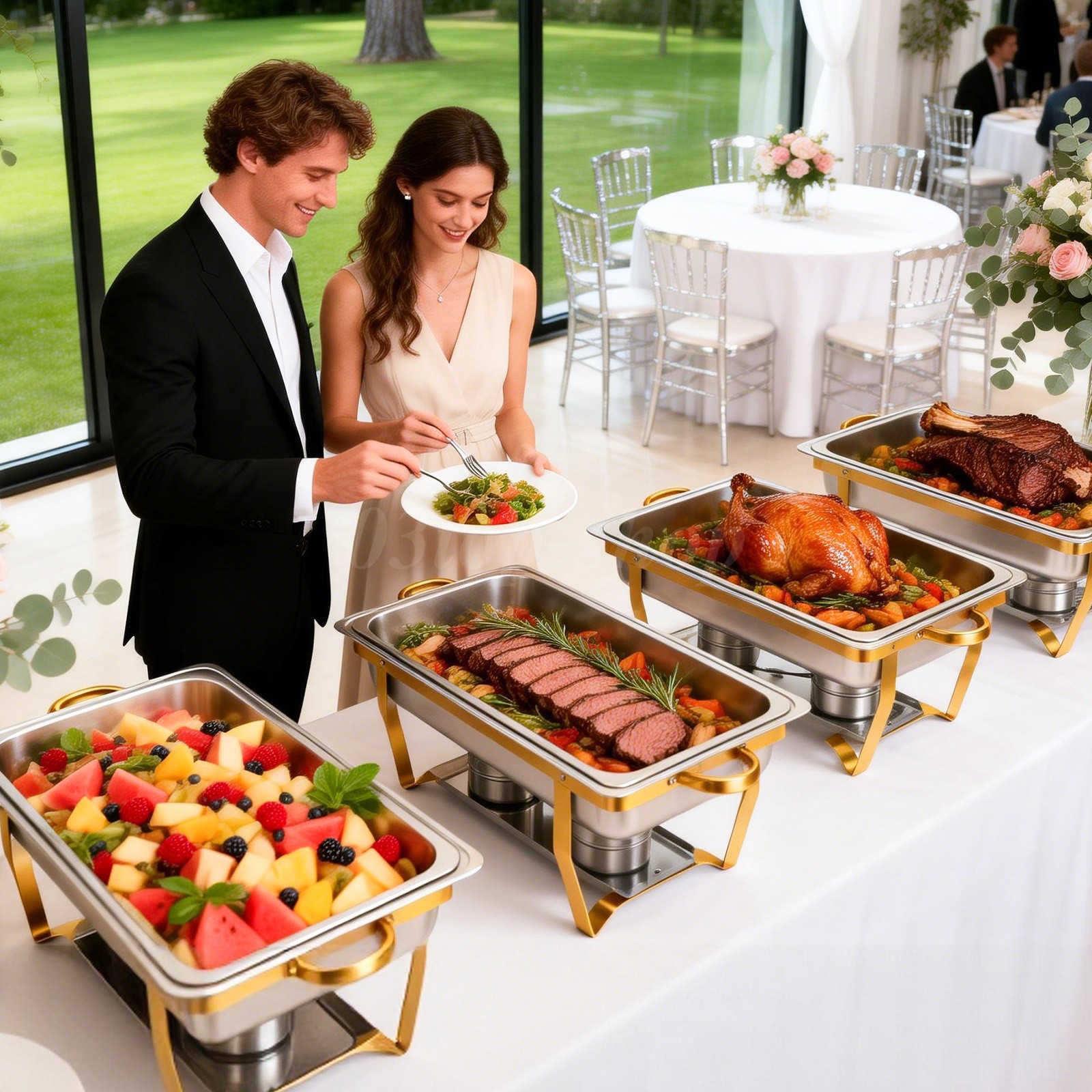 4/6/8pcs 8QT 316 Stainless Steel Chafer Chafing Dishes Sets Catering Food Warmer