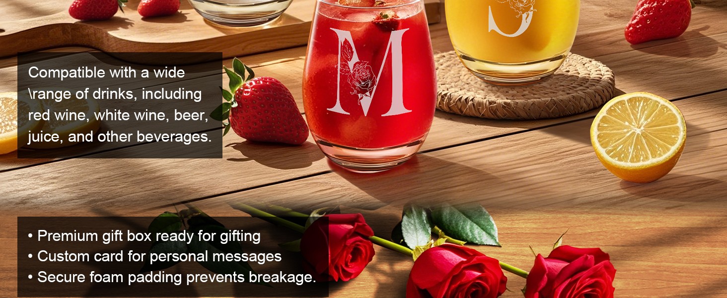 Mothers Day Gifts for Mom Wife Grandma, Initial A-Z Wine Glass Personalized For