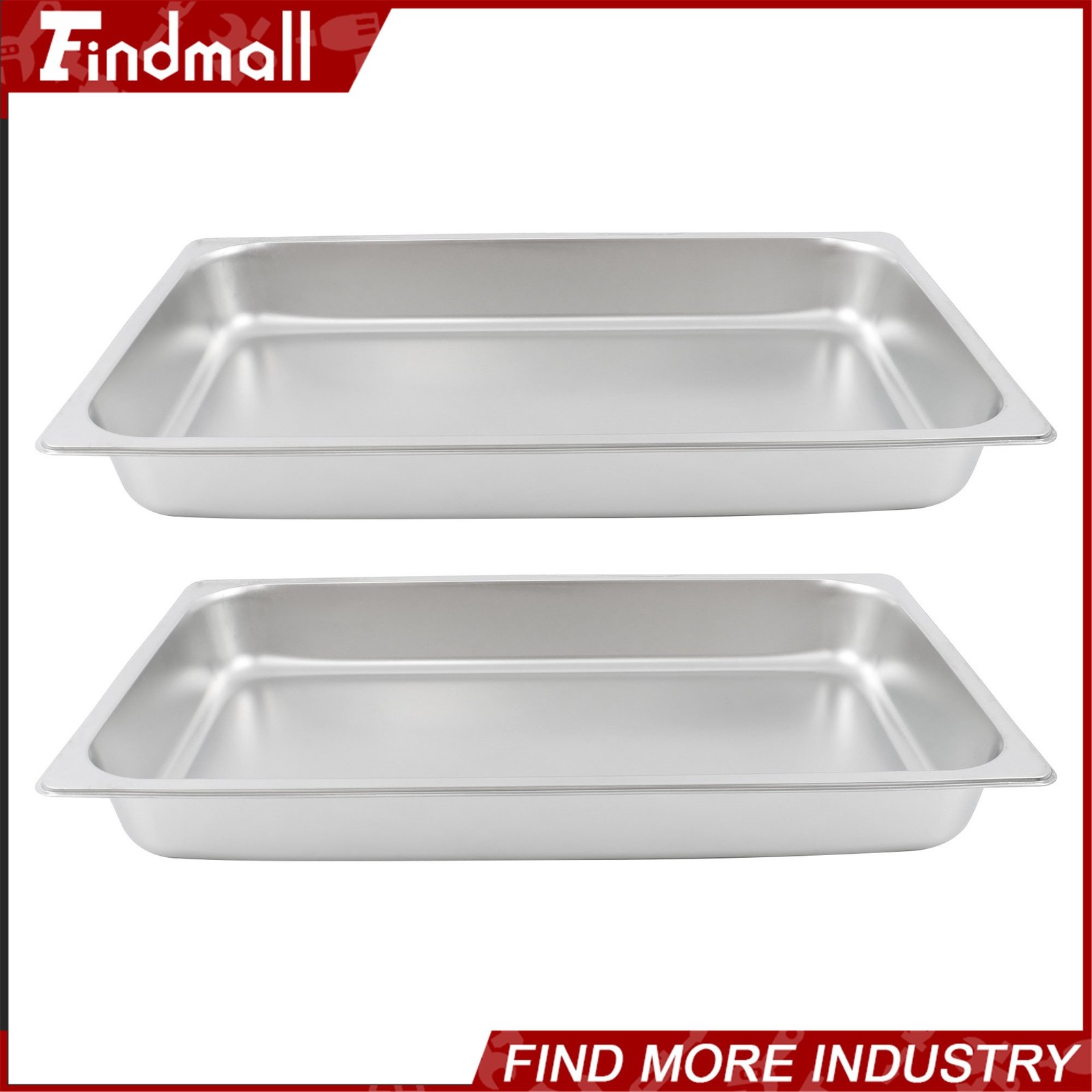 Findmall 2 Pack 2.5″ Deep 1/1 Size Steam Table Pan Hotel Pans Stainless Steel