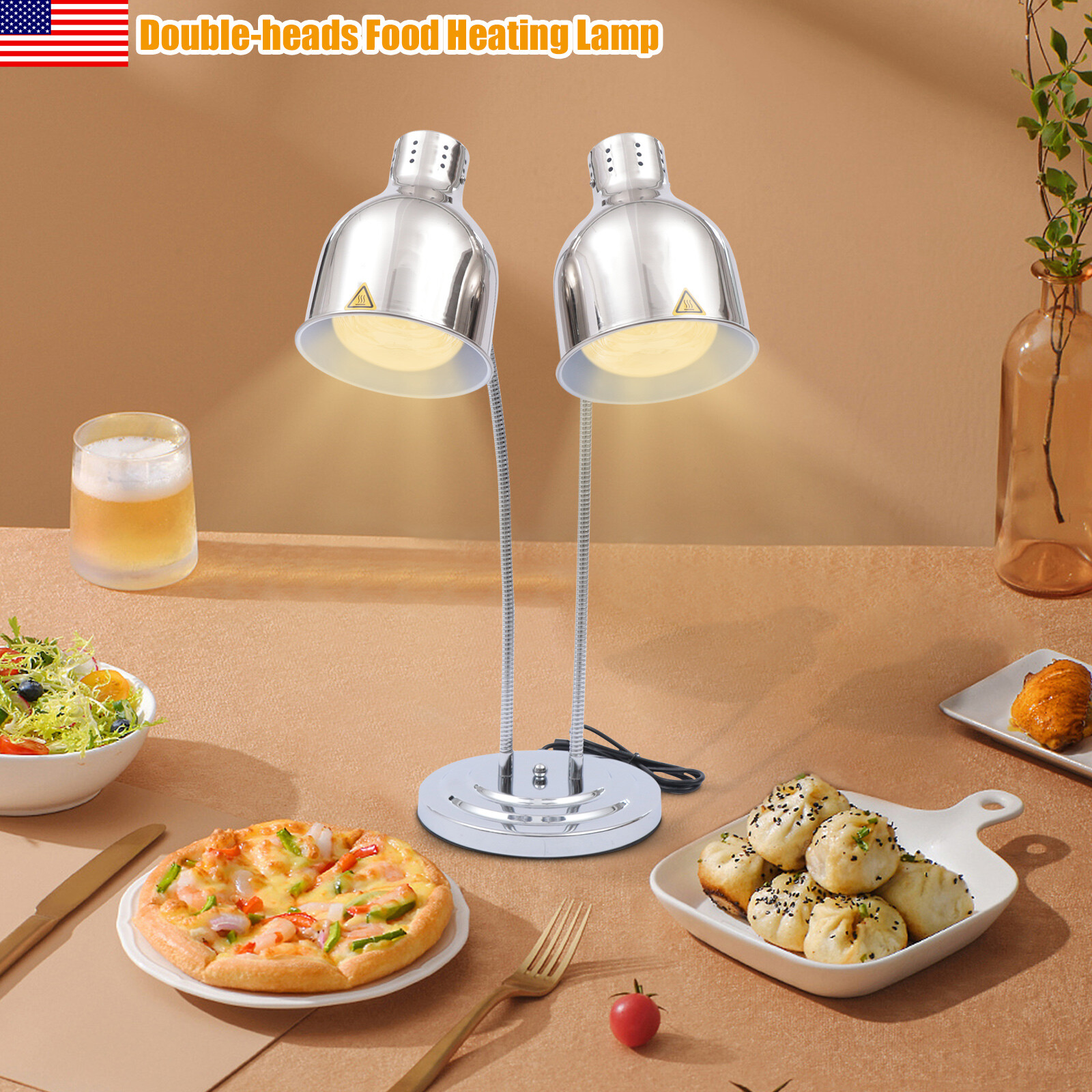 Food Heat Lamps with Dual 250w Bulbs Food Warmer Lights Buffet Food Warmer Lamp