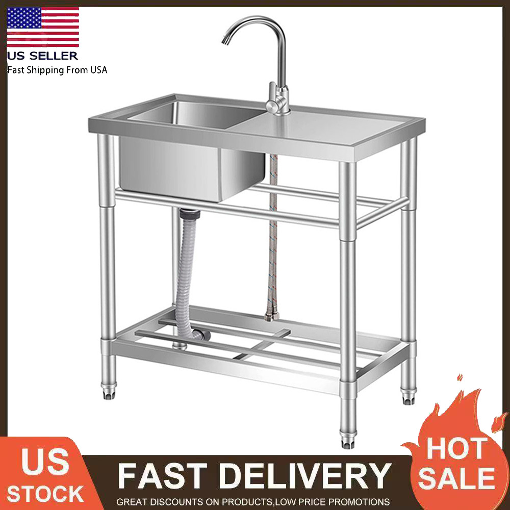 Stainless Steel Utility Sink 30″x16″x30″ Single Bowl Sink with Faucet Kitchen