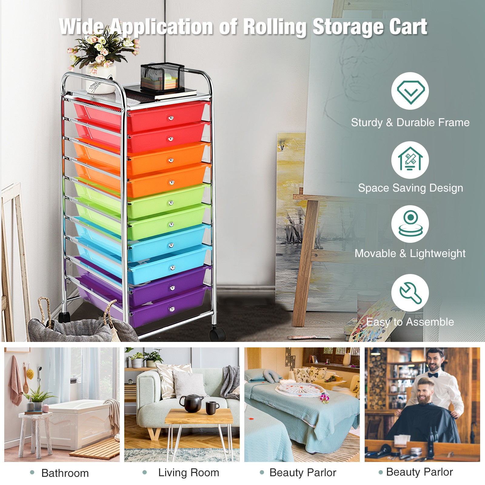 Rolling Organizer Cart 10 Drawer zCraft Utility Mobile Trolley Chrome Scrapbook