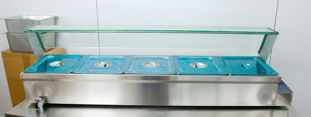 5-Pan 1/2 Size 6″ deep Stainless Countertop Bain-Marie Buffet Food Warmer 110V
