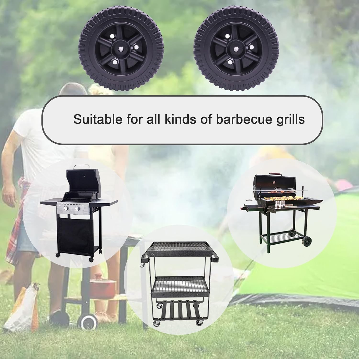 2Pack 6 Inch Grill Wheel BBQ Trolley Wheels Universal Wheels for Gas Grills