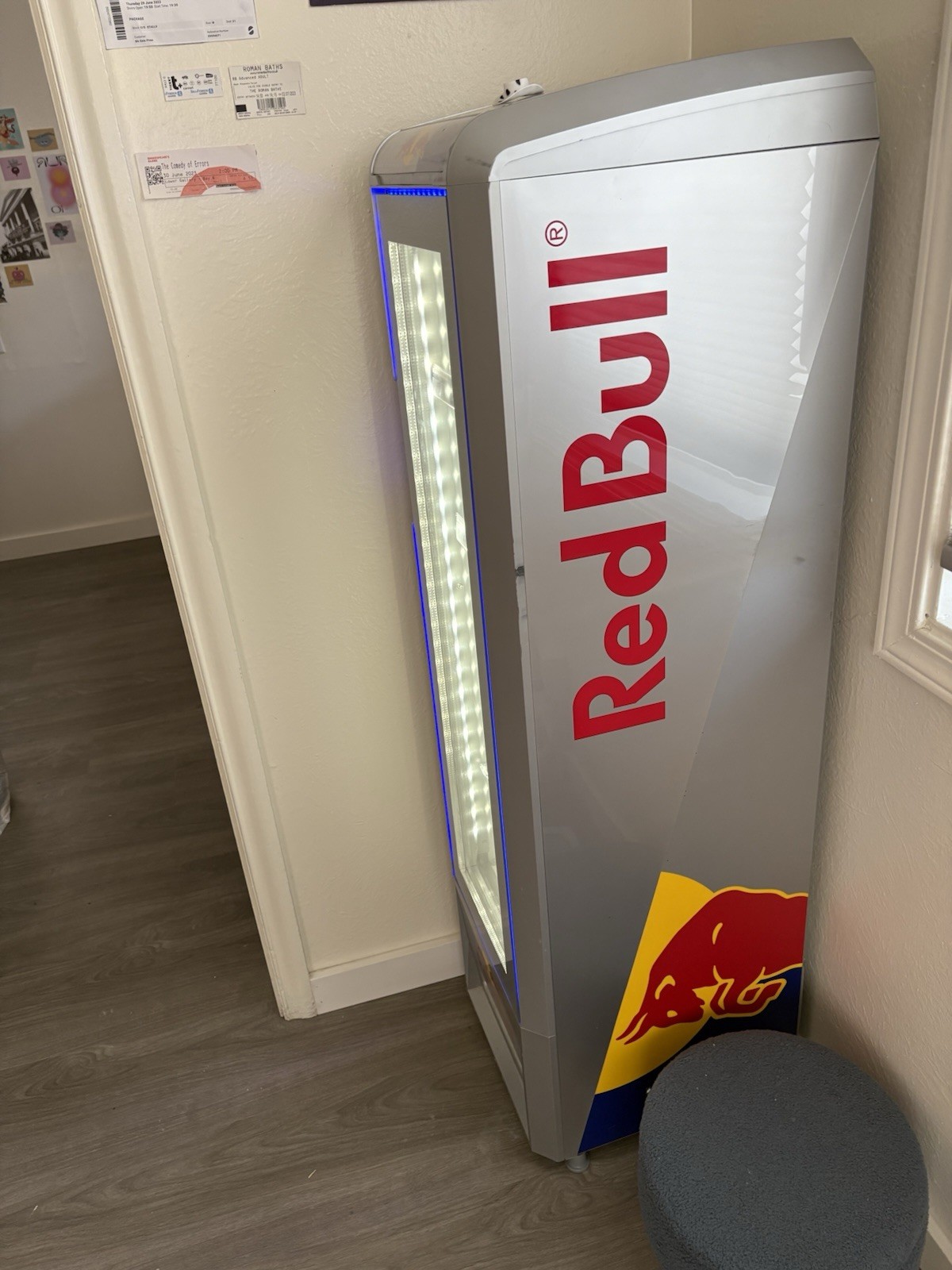 Red Bull Glass Door Merchandising Refrigerator Silver with LED Lighting