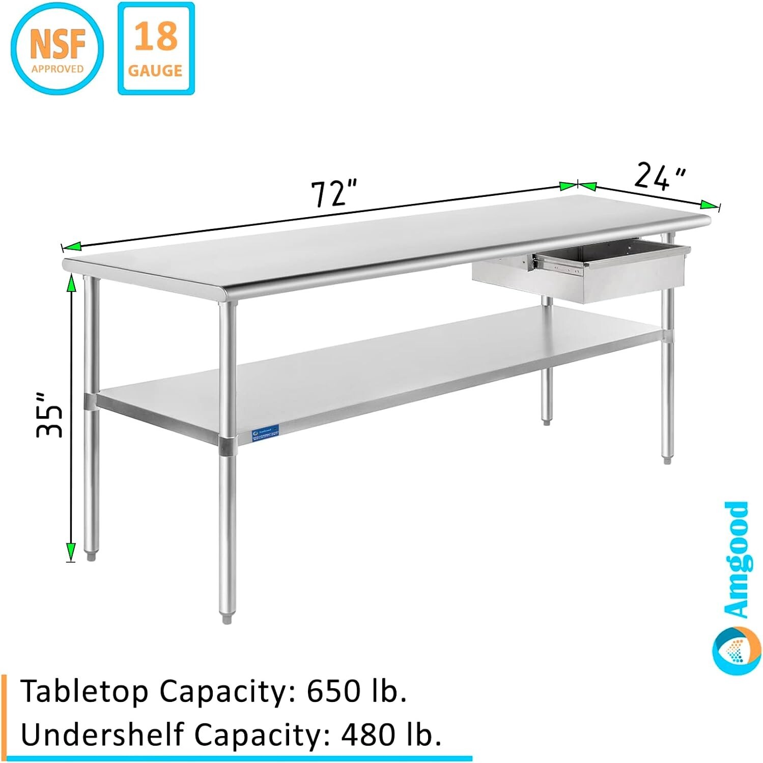 Commercial Stainless Steel Metal Work Table with Drawer