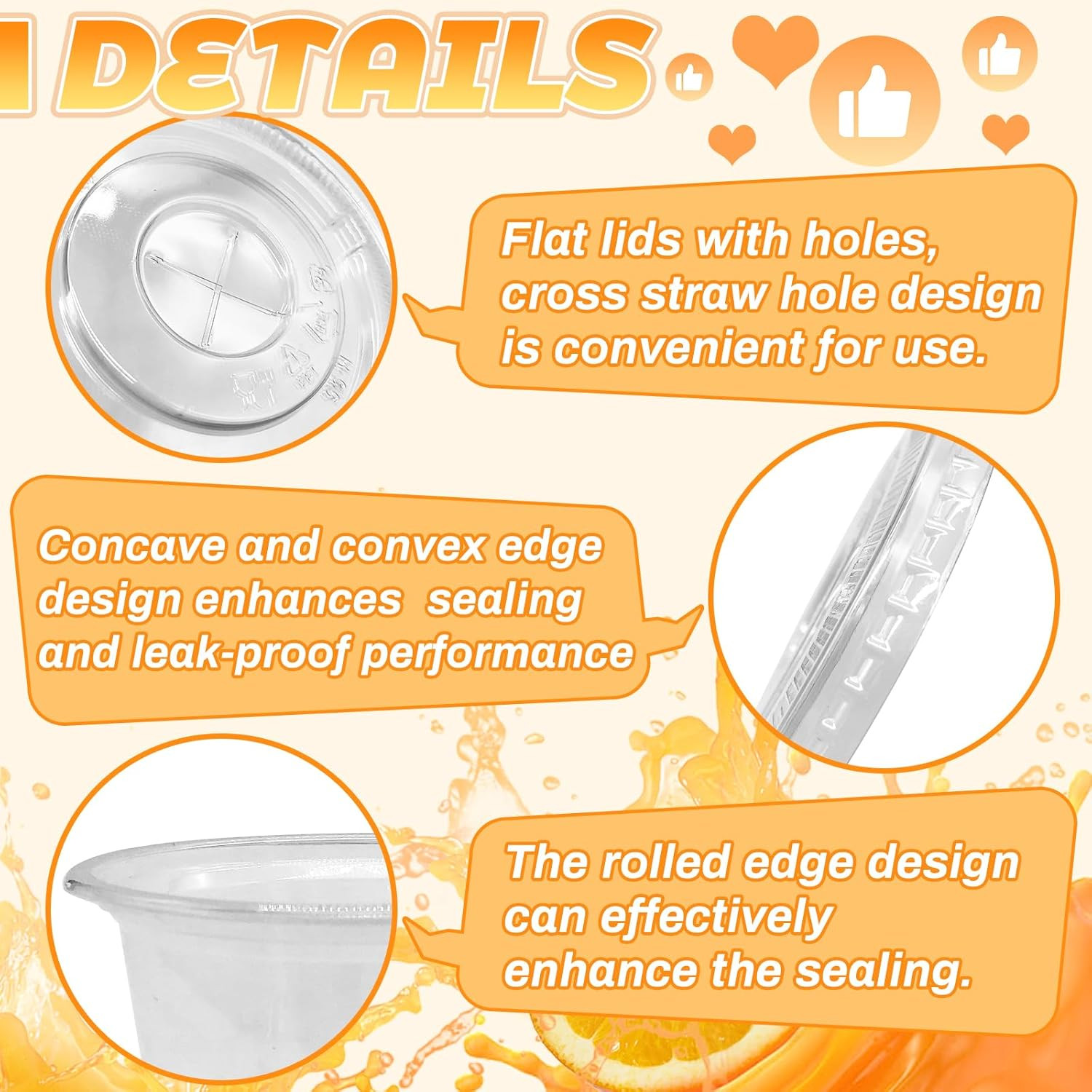 100 Pcs 8 OZ Disposable Plastic Cups with Flat Lids,Clear Portion Cups with Flat