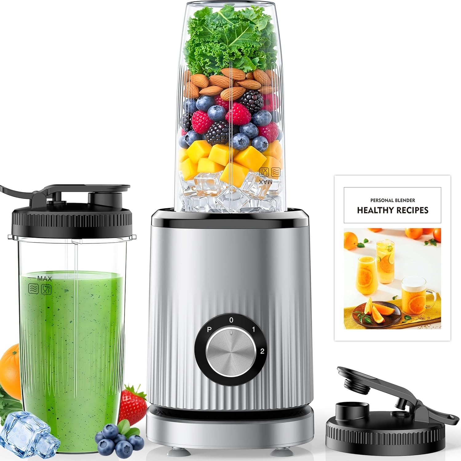 Portable Smoothie Blender with 2 Travel Cups, 20,000 RPM, Ice Crushing