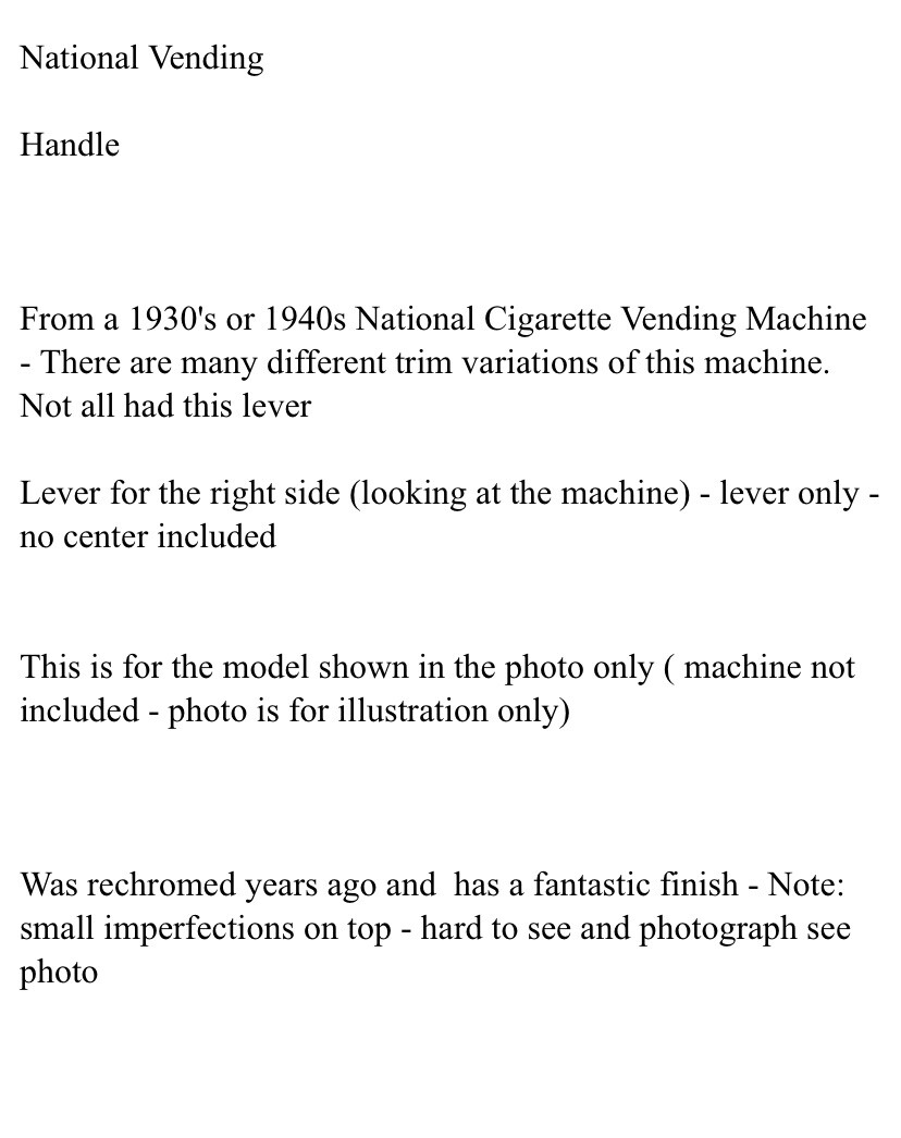 Lever Handle Right Side National Cigarette Vending Machine 1930’s 1940’s