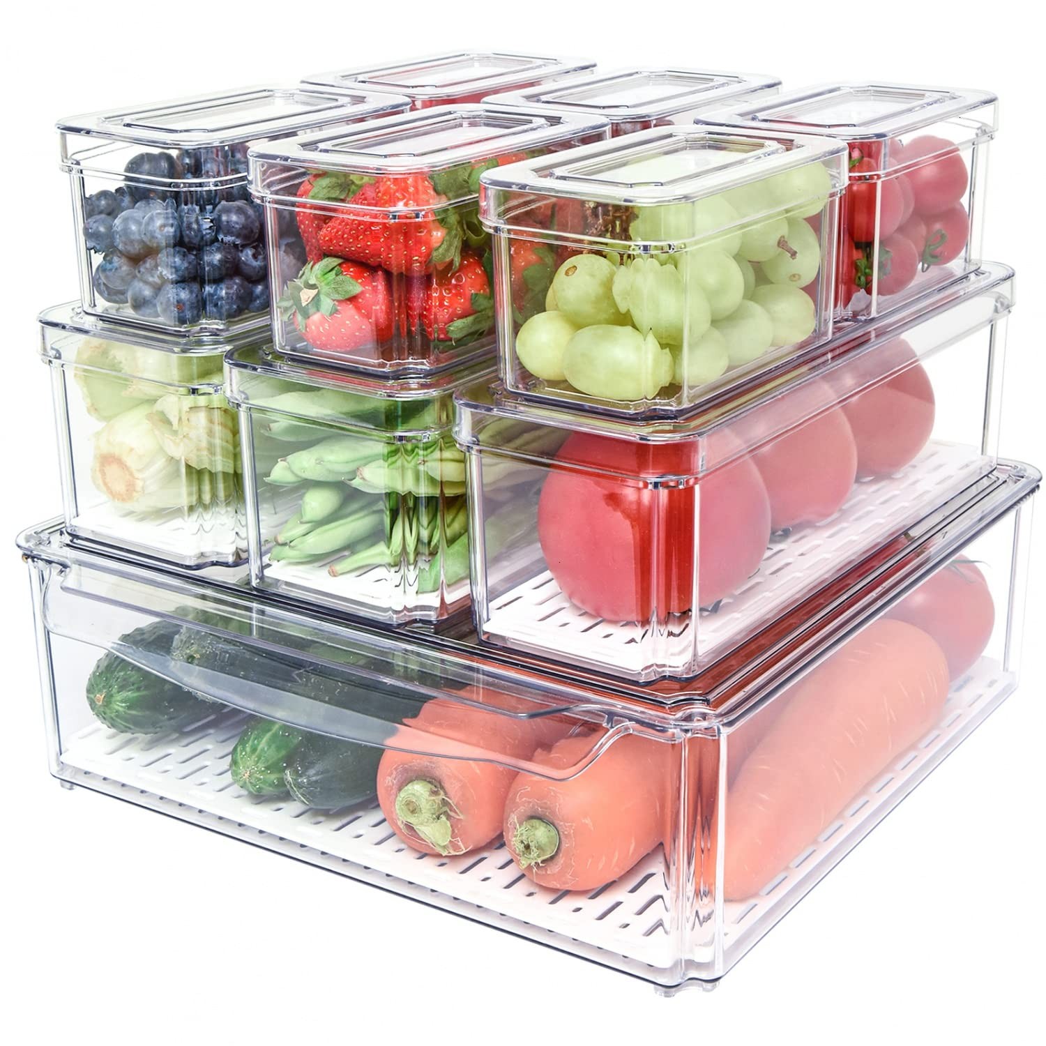 Pomeat 10 Pack Fridge Organizer Stackable Refrigerator Organizer Bins Lids
