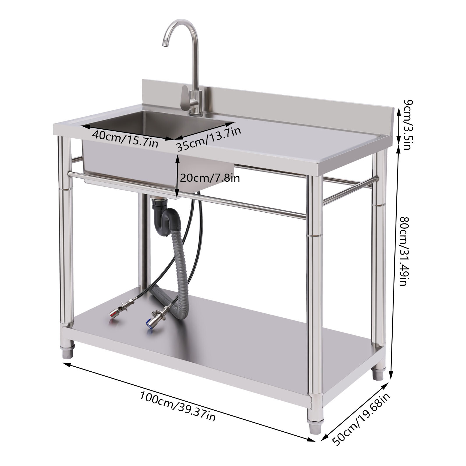 1 Compartment Sink Kitchen Stainless Steel Utility Sink Prep Table Commercial